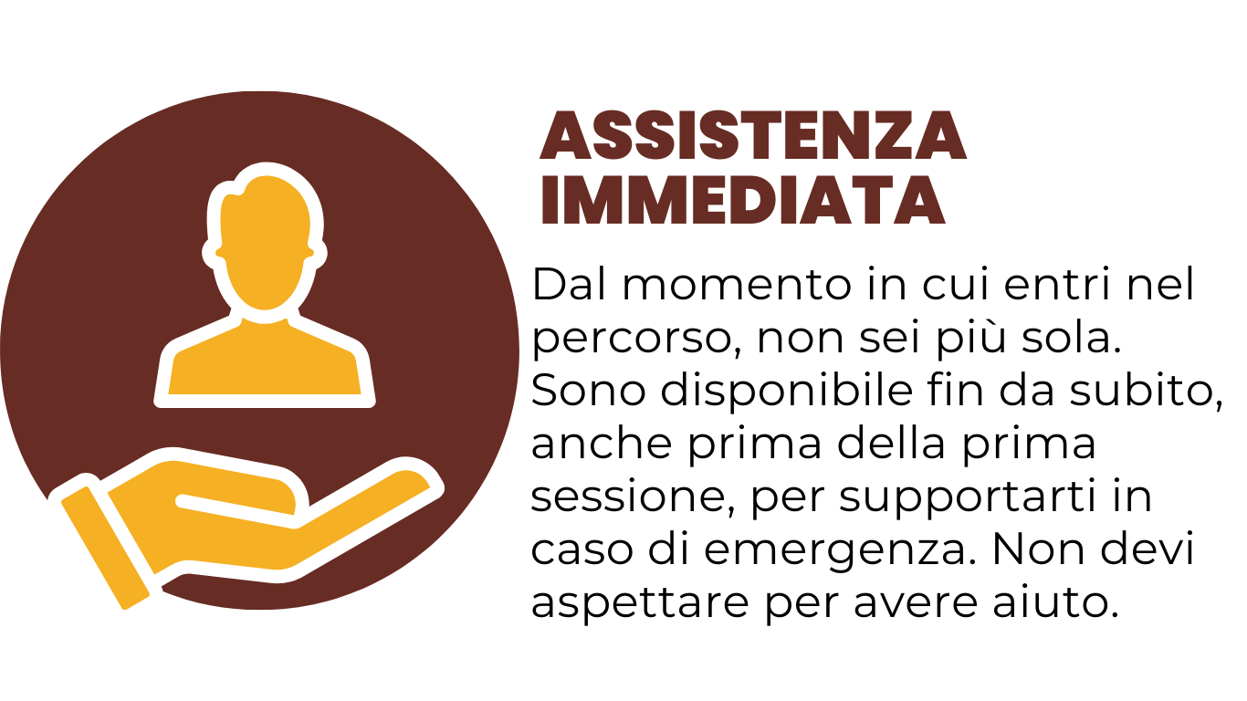 Icona di una persona con una mano che la sostiene, con il testo 'Assistenza Immediata' accanto.