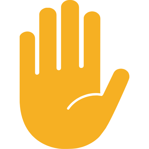 Simbolo di mano aperta con palmo rivolto in avanti, colore giallo e contorno nero.