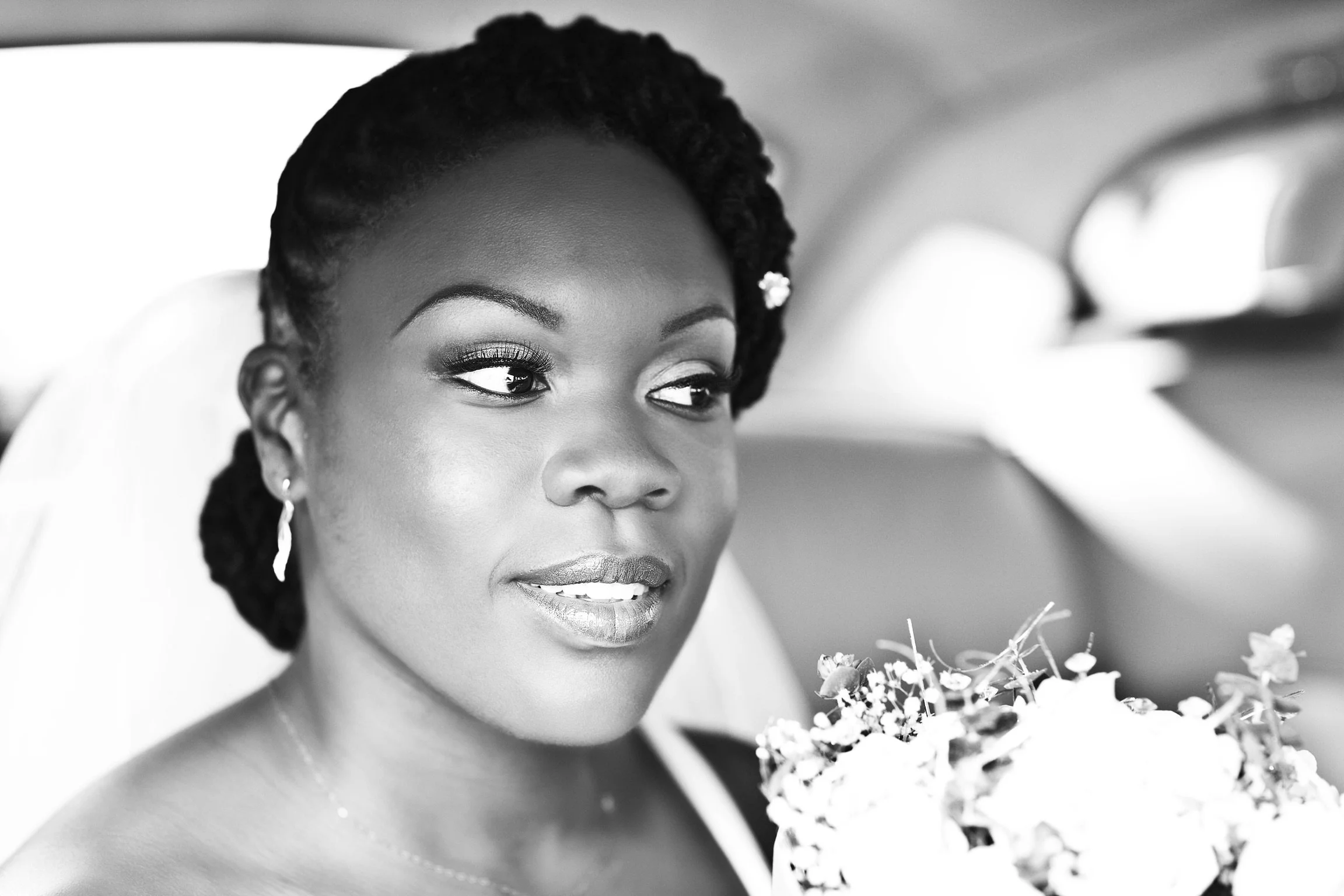 Wedding image of bride in car by G’Safe Exposure Greenwich, London