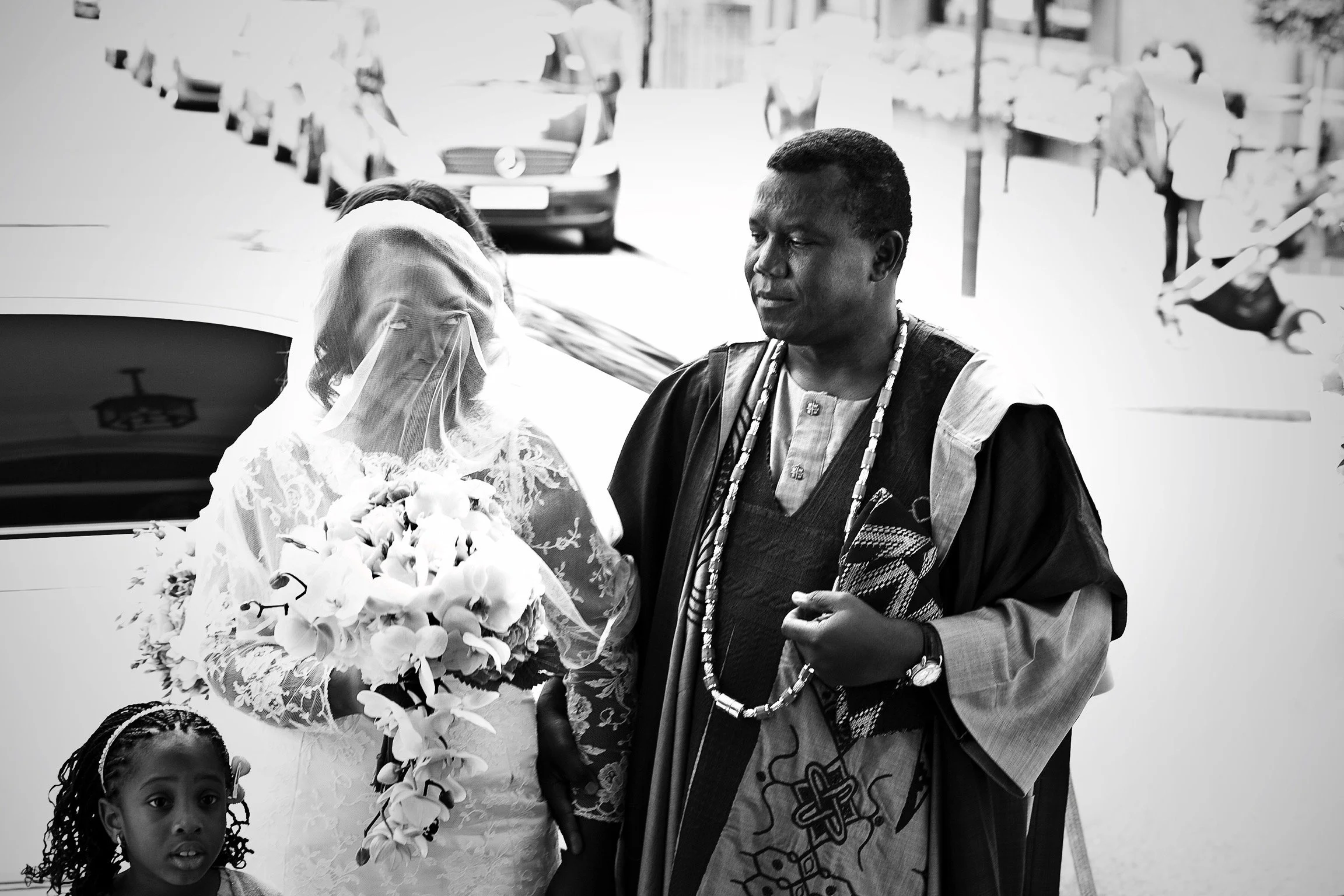 Black and white Wedding image of father and the bride in London by G’Safe Exposure Greenwich London