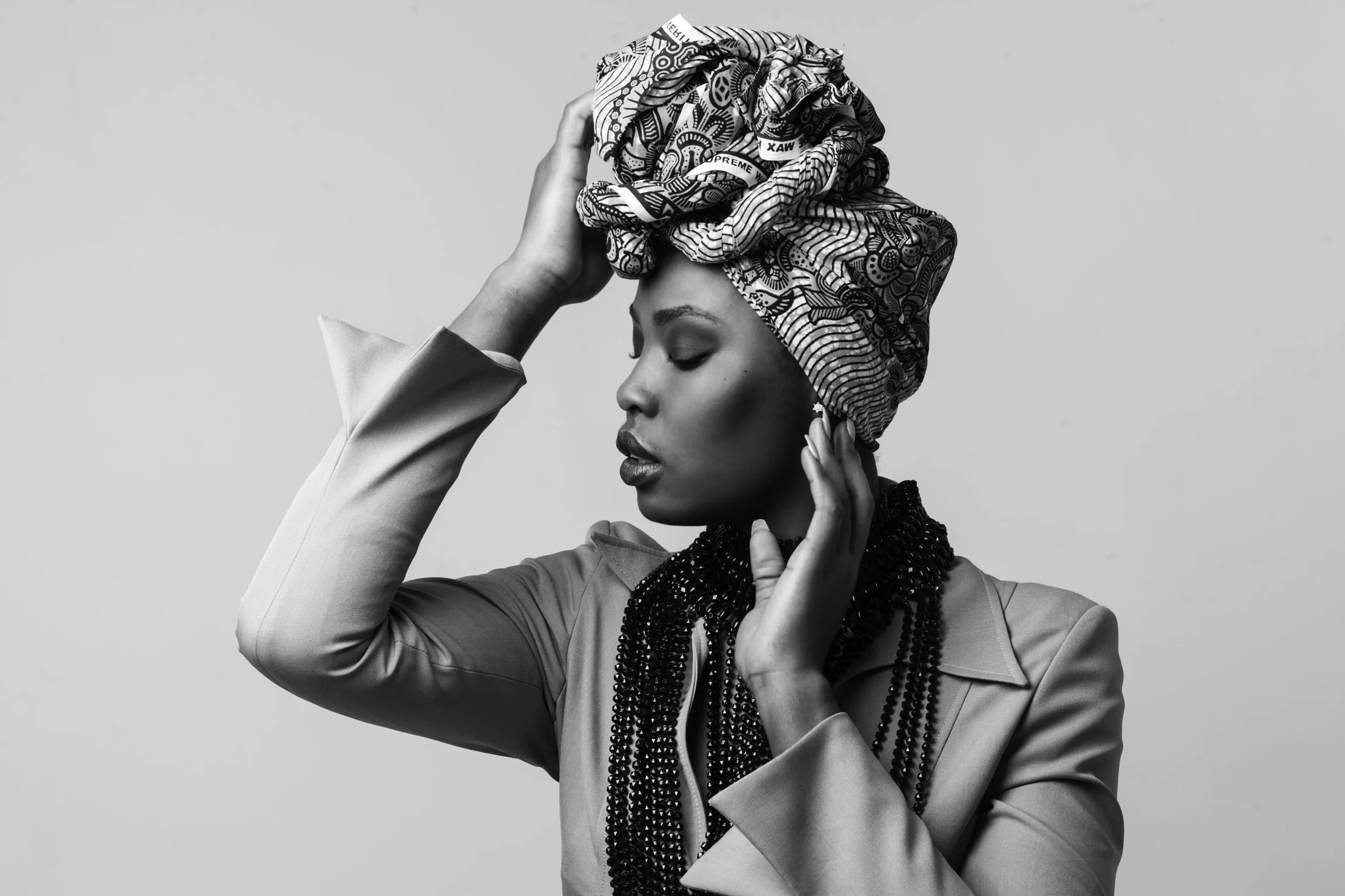 Portrait session with African print headwrap by G’Safe Exposure London