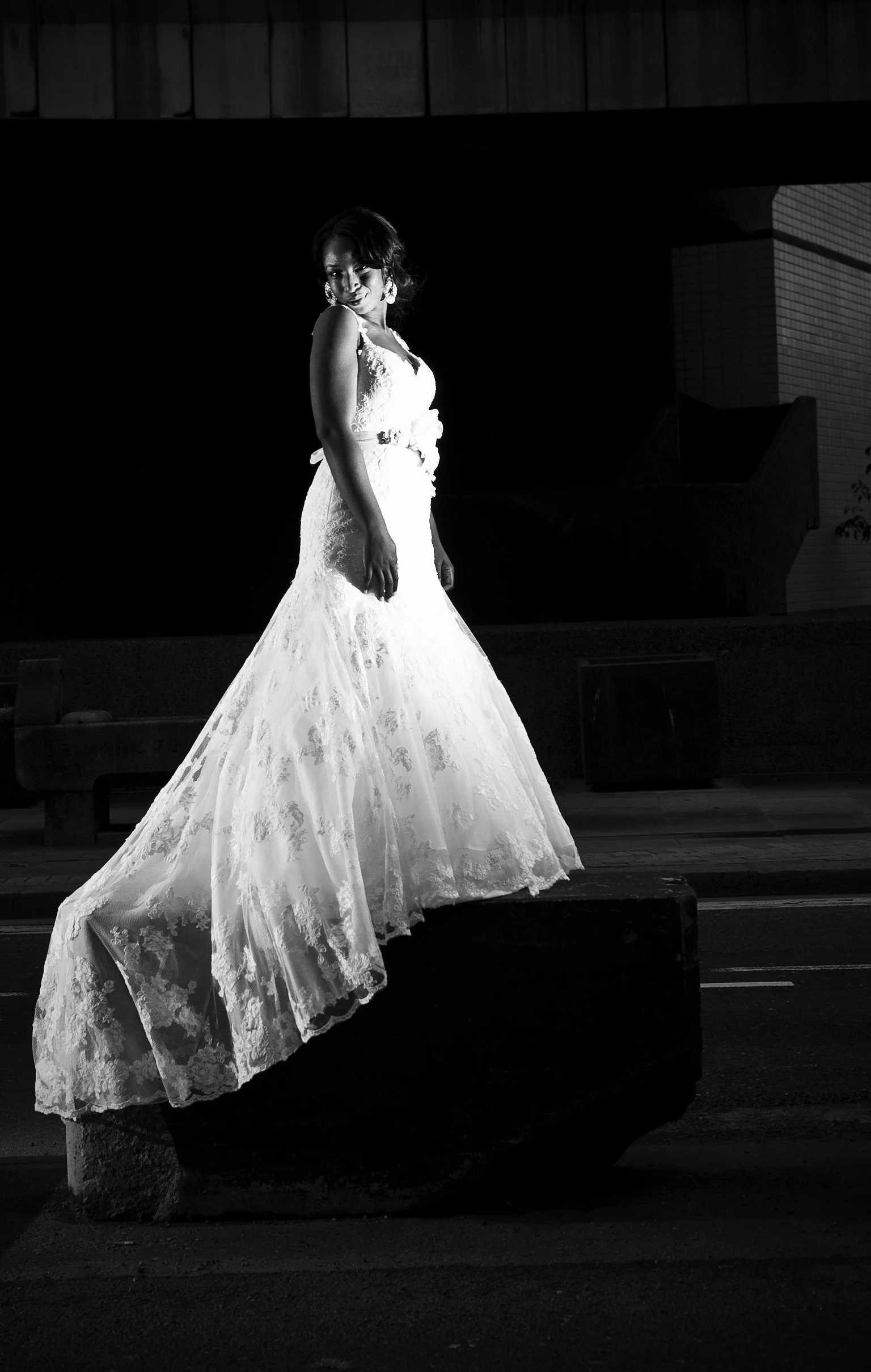 Black and white Wedding image of bridein London by G’Safe Exposure Greenwich London