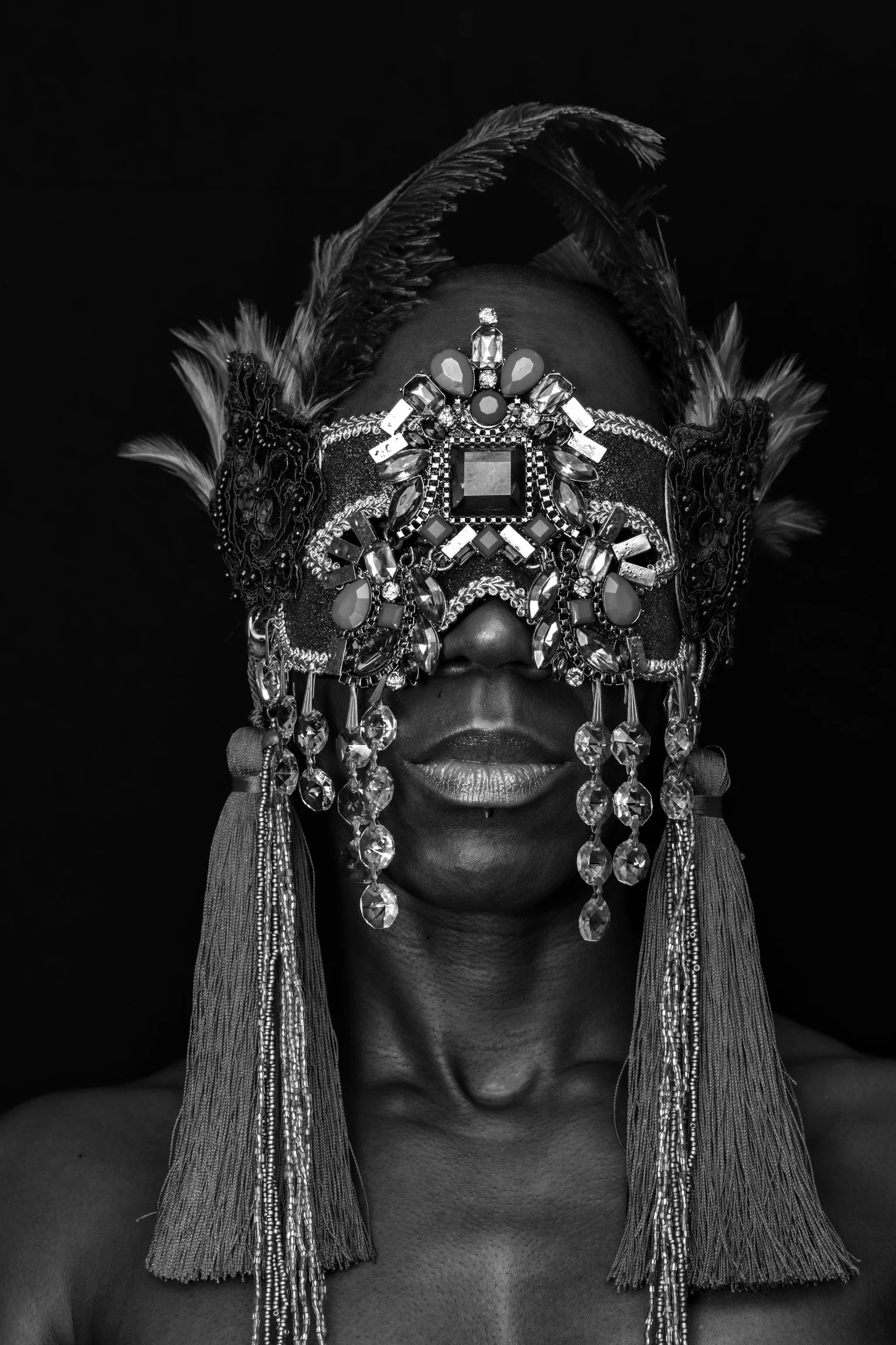 Portrait session with woman with elaborate mask G’Safe Exposure Greenwich, London