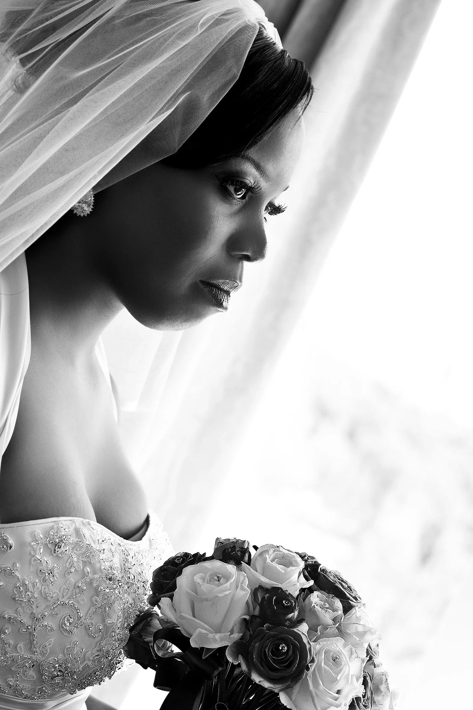 Black and white Wedding image of Bride in London by G’Safe Exposure Greenwich London