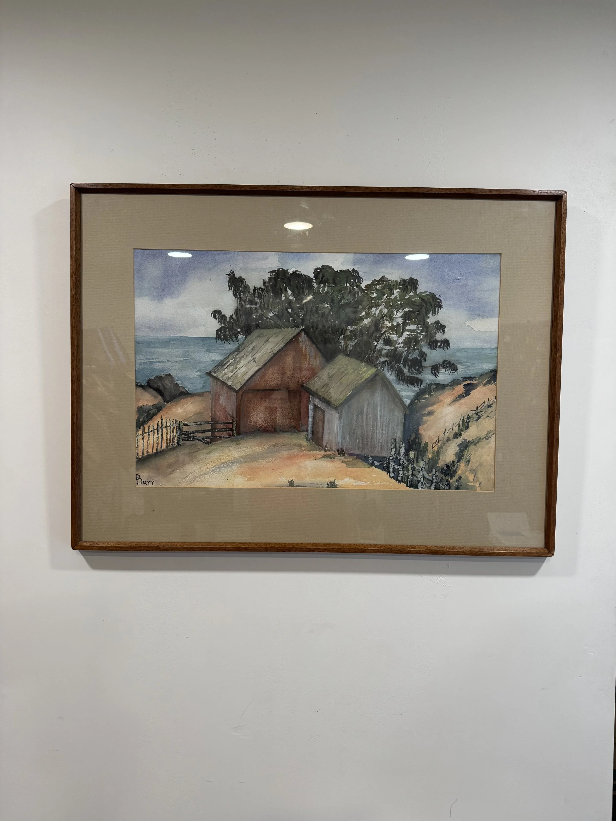 Vintage Mid-Century Framed Water Color Painting C. Barr 1996 Country House