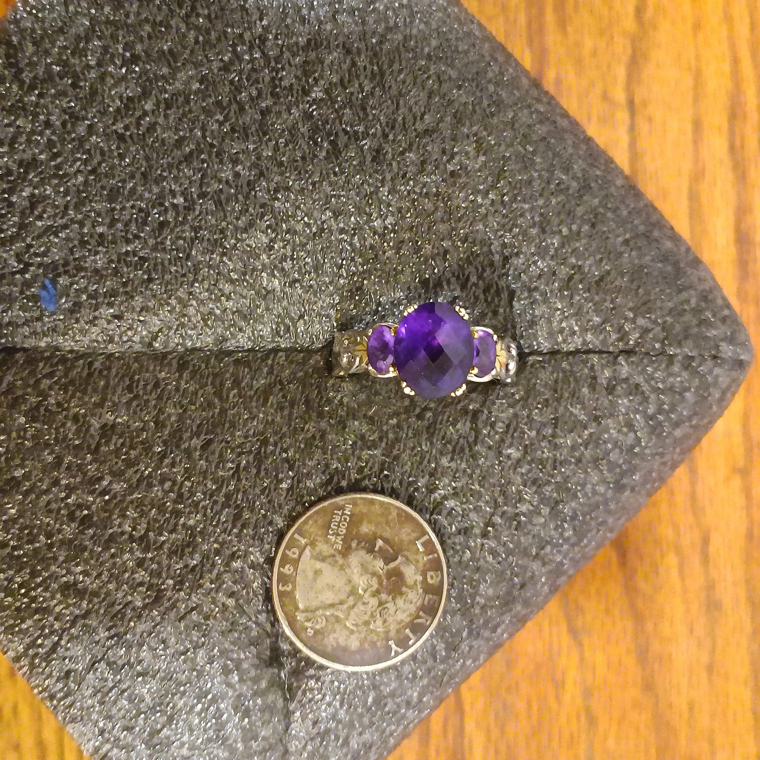 925 Sterling Silver with Three Amethyst Stones Ring