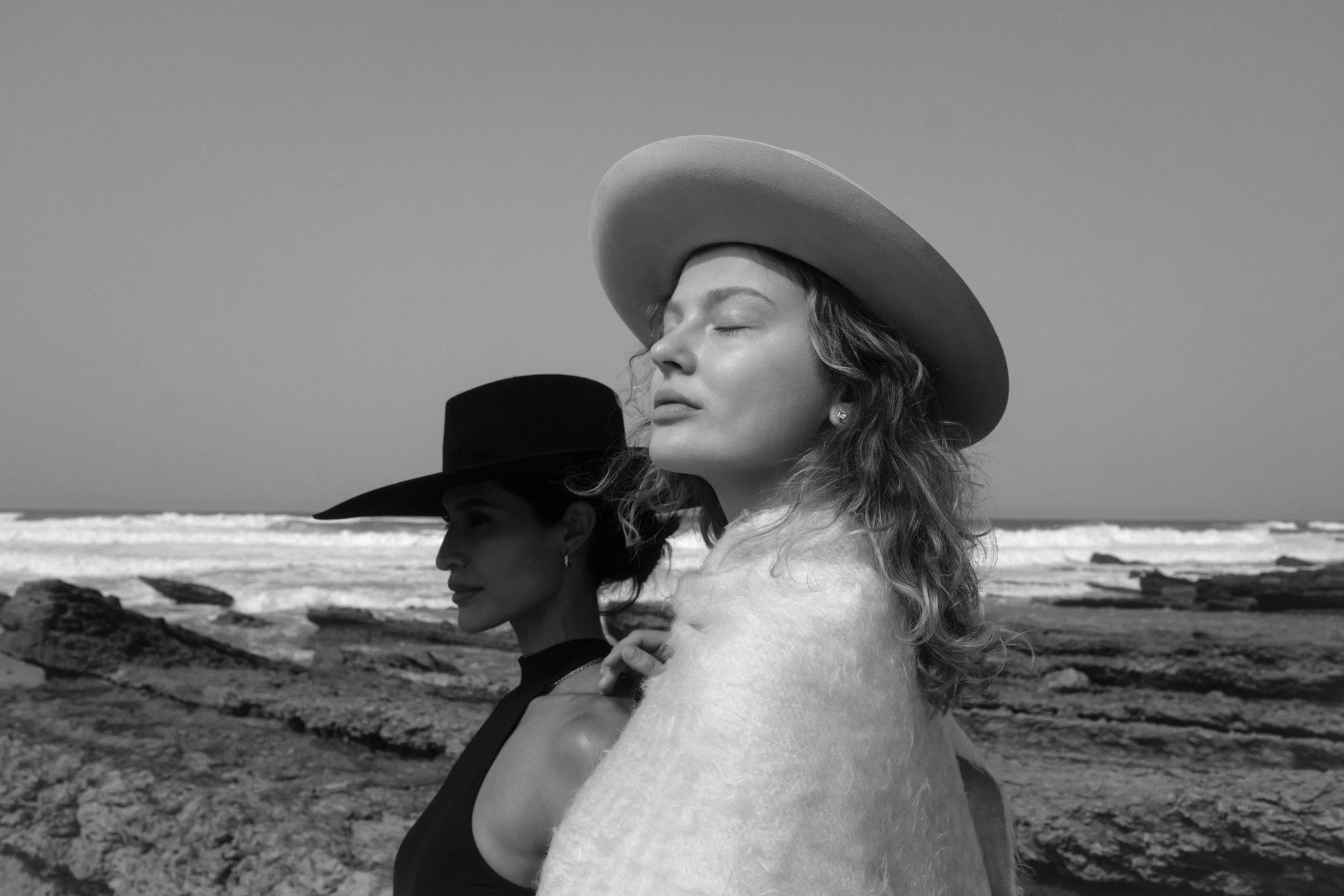 Editorial campaign shot featuring The Halo Lab modern hat collection