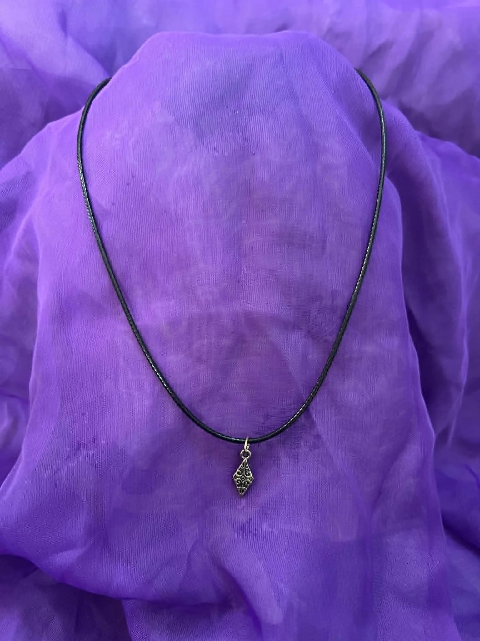 Sterling Silver Rhombus Pendant with a braided nylon rope 2.jfif