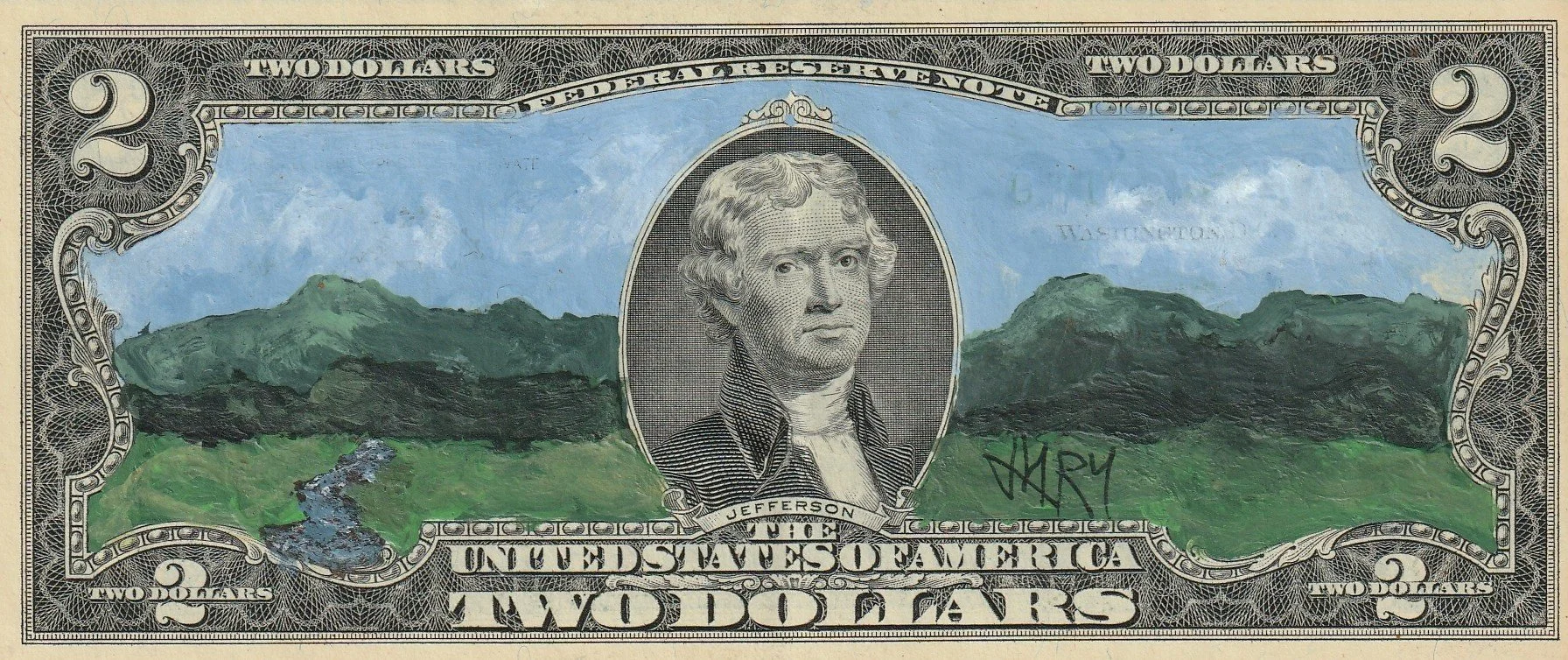 Full Dark Landscape Two Dollar Bill by Jury The Clown
