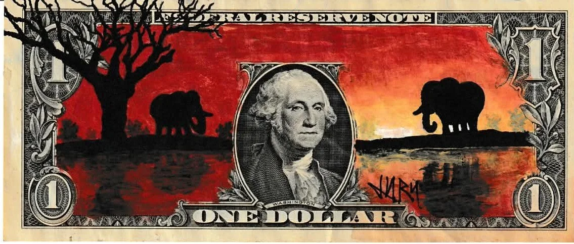 Elephant Sunset Landscape Dollar Art by Jury The Clown