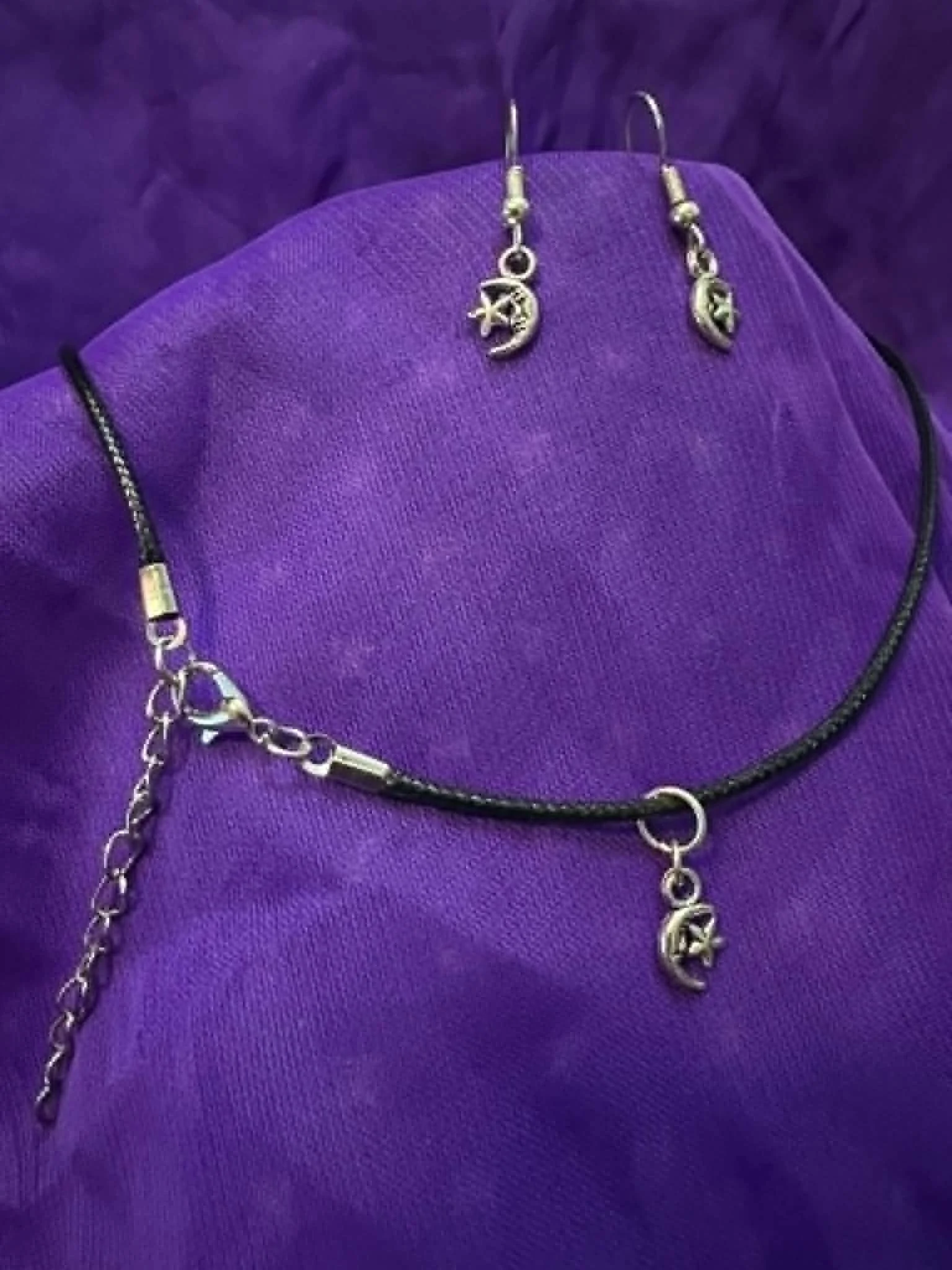 Sterling Silver Moon and Star Pendant and Earring Set 4.jfif