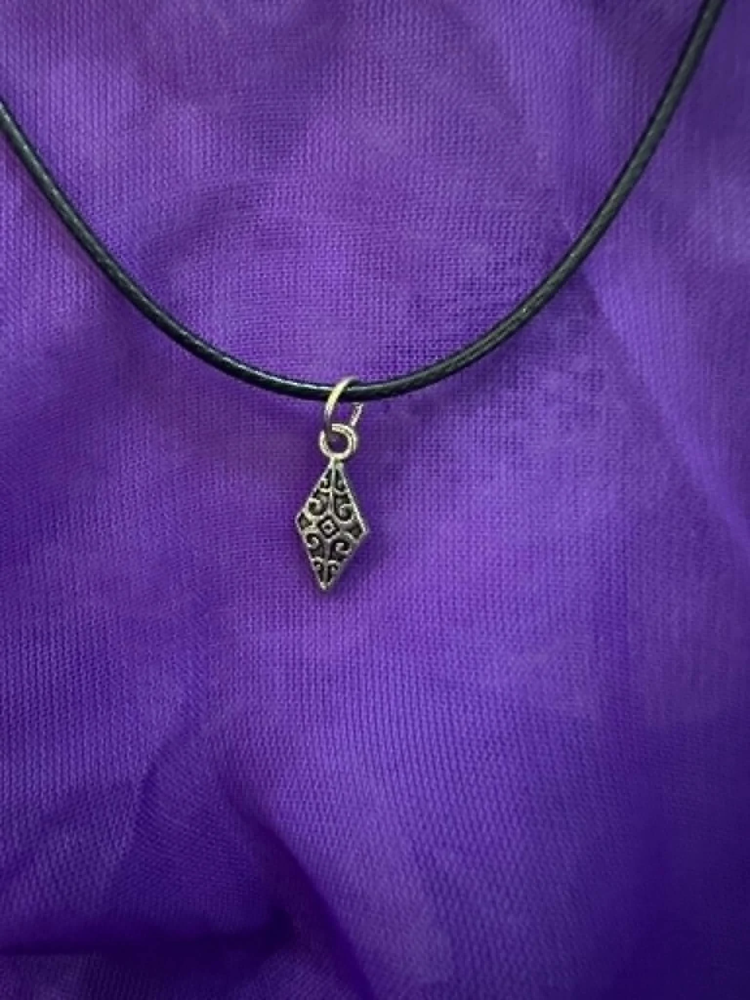 Sterling Silver Rhombus Pendant with a braided nylon rope 1.jfif