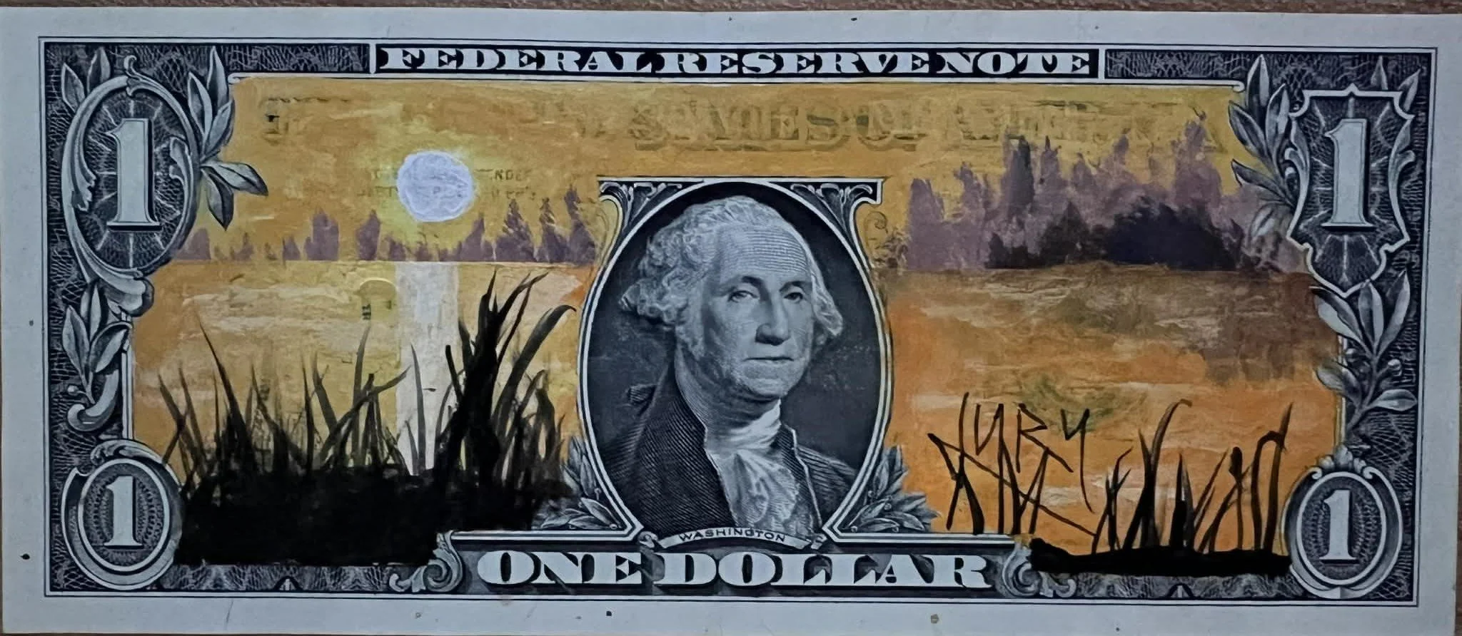 Orange Sunset Landscape Dollar Art by Jury The Clown