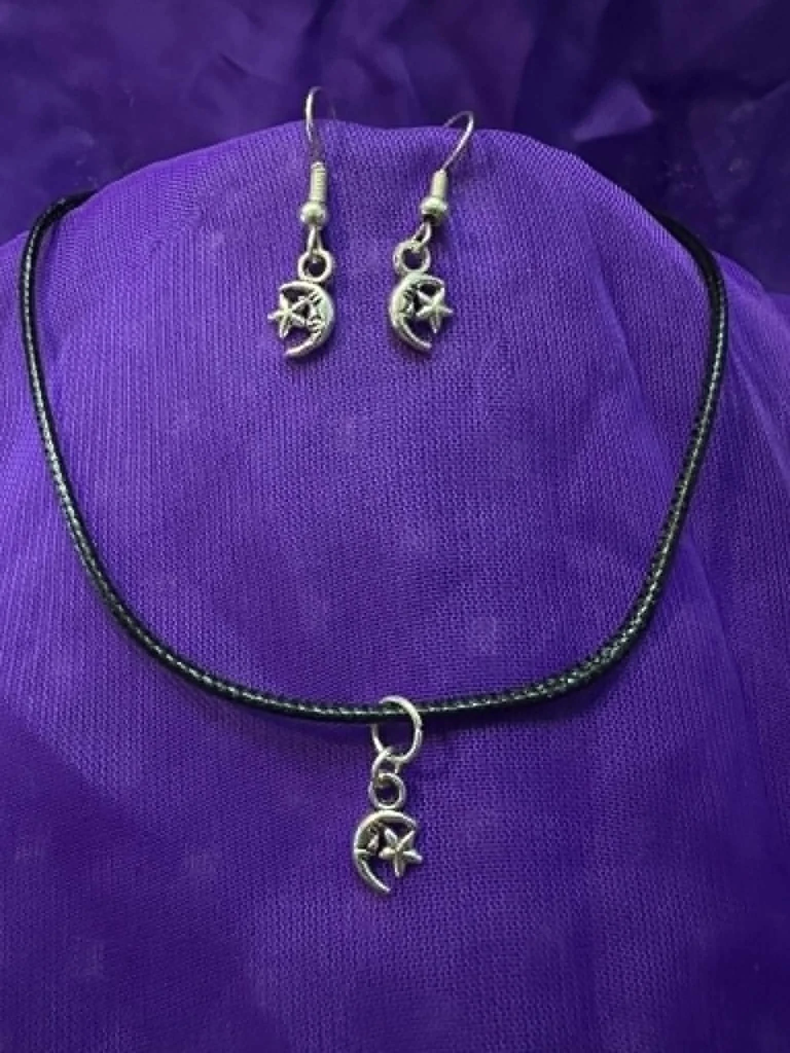Sterling Silver Moon and Star Pendant and Earring Set 1.jfif