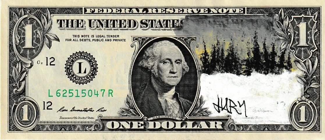 Half Winter Forest Landscape Dollar Art by Jury The Clown