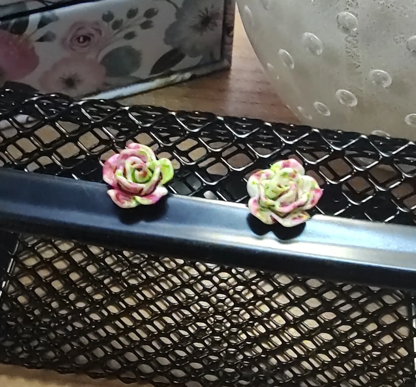 Pink, Green and White Resin Stud Earrings