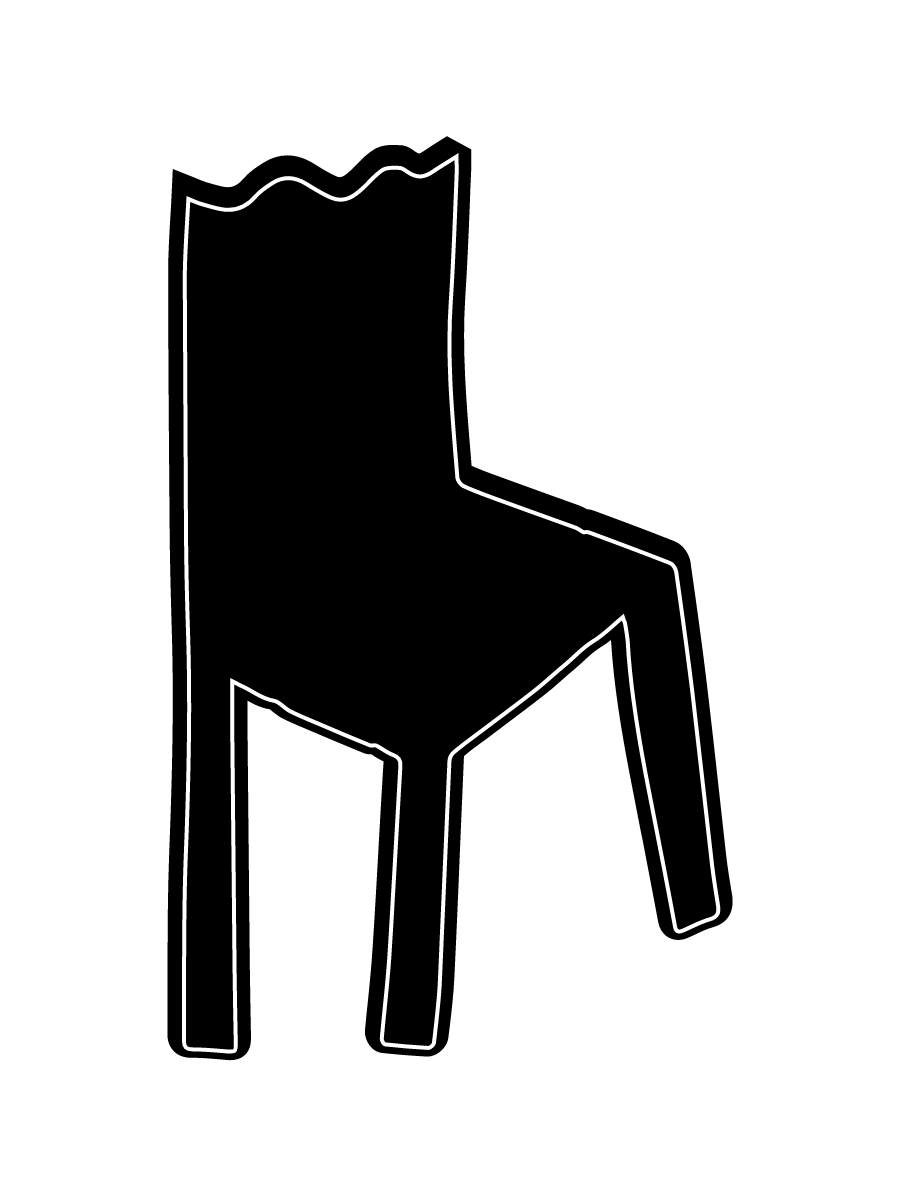 Outline drawing of a simple chair with four legs and a backrest, depicted with white lines on a black background.