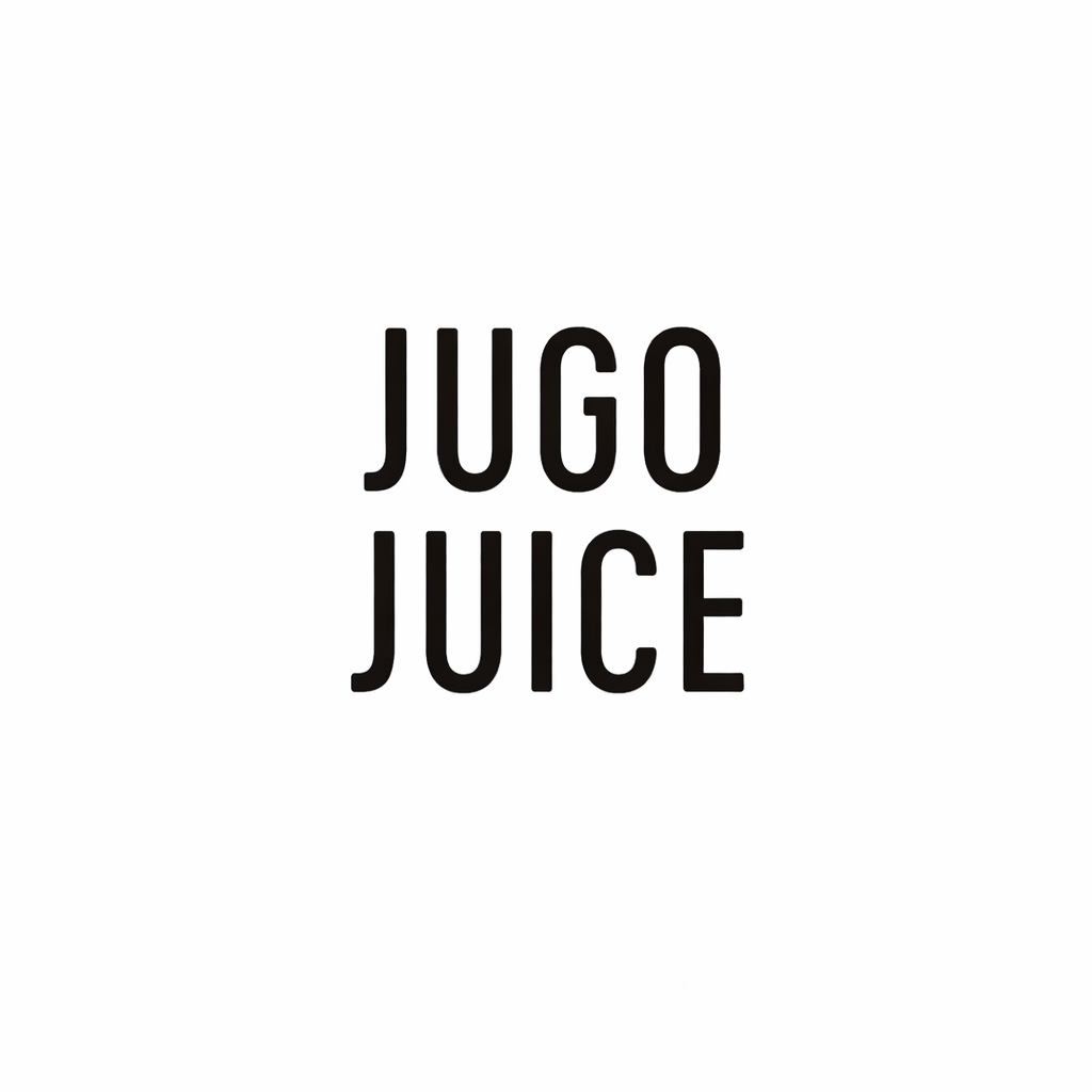 Black text that says "Jugo Juice" on a white background