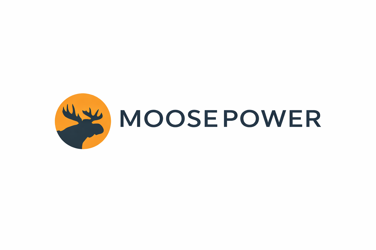 Logo with silhouette of a moose inside an orange circle and the words "MOOSE POWER" to the right.