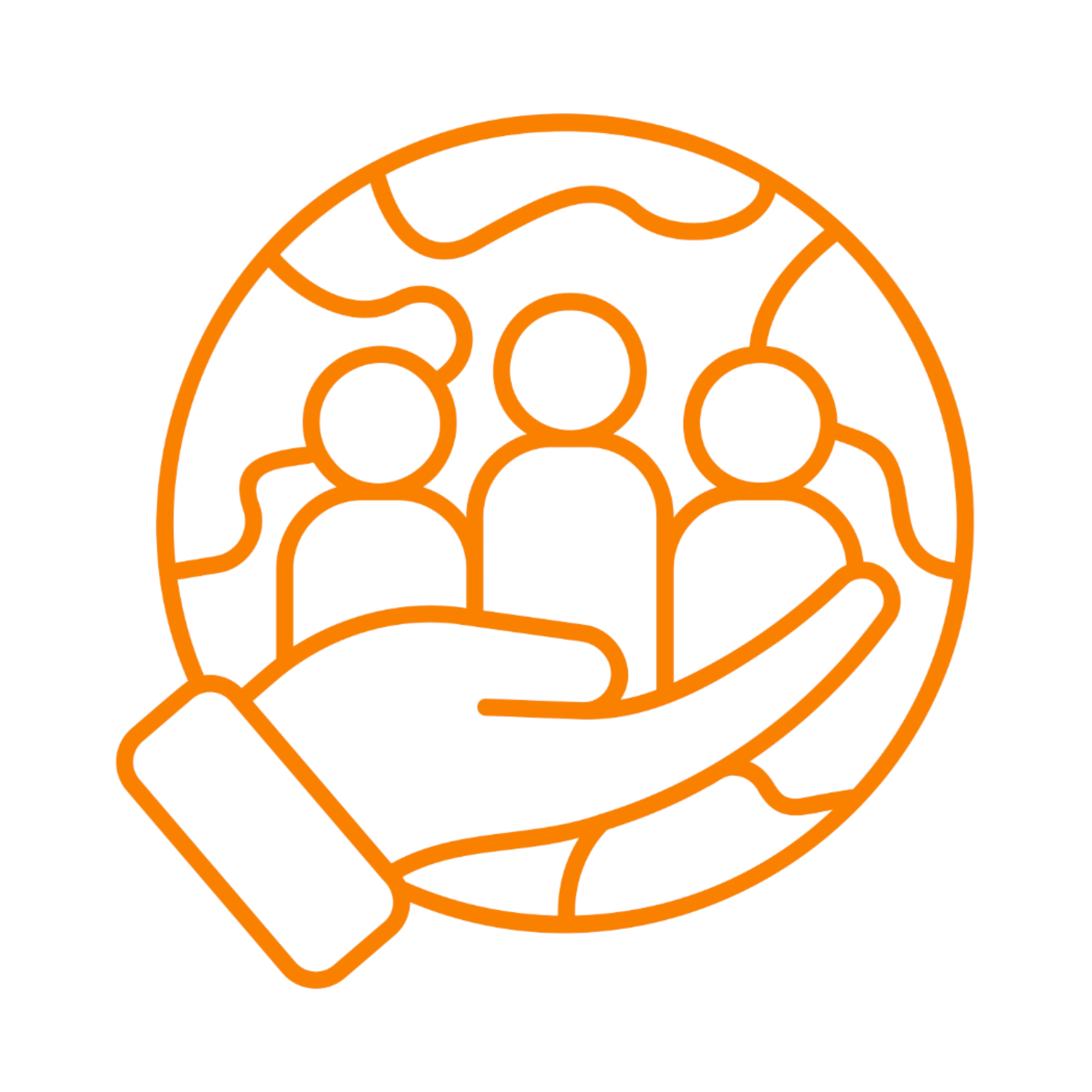 Close-up of an orange stylized logo resembling a burger with a wavy line representing lettuce or toppings on a bun.