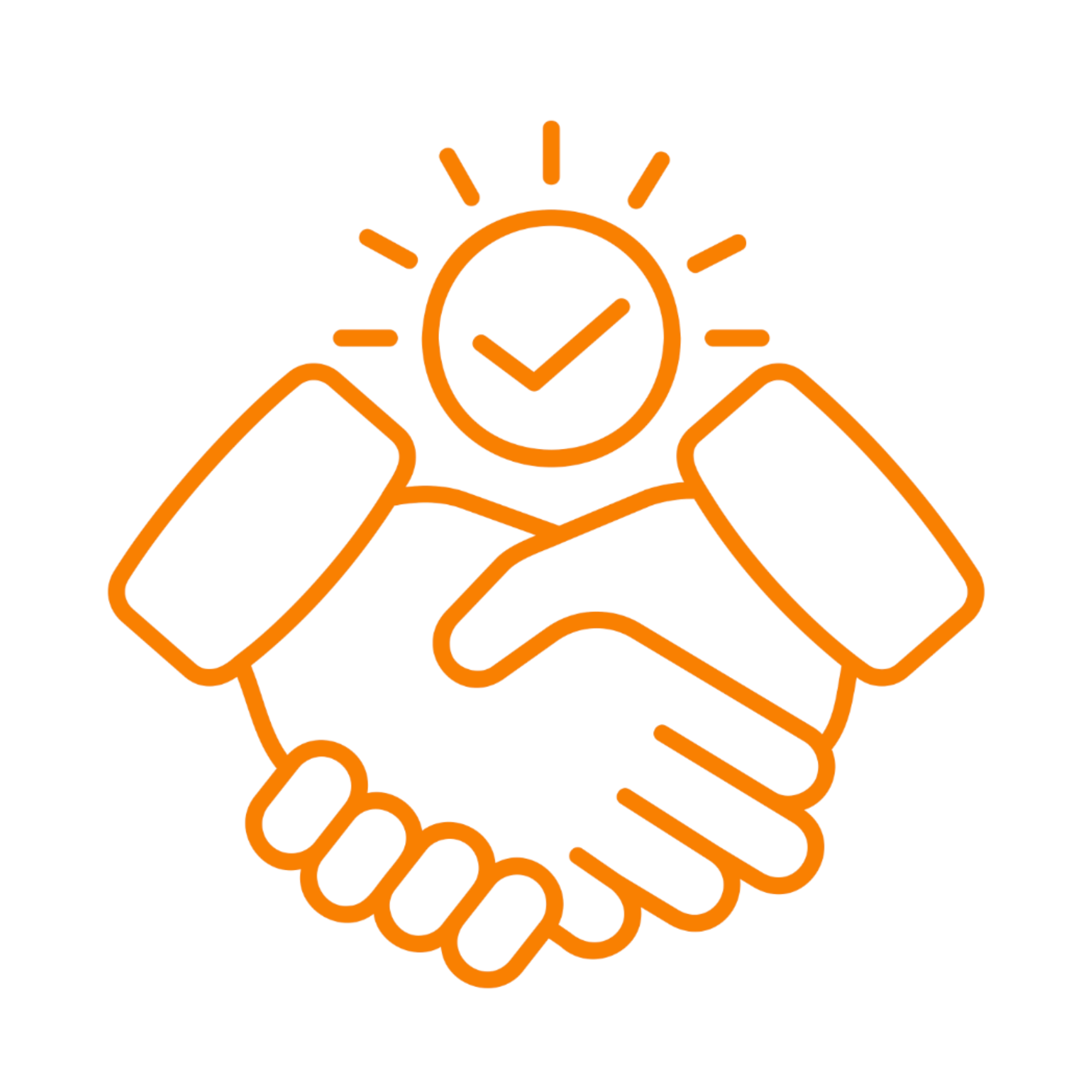 Illustration of two hands shaking with a clock in the center, symbolizing timely agreement or punctuality.