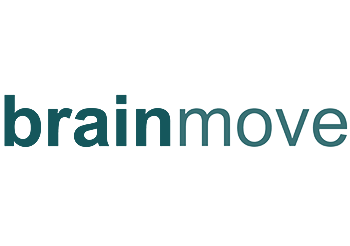 Logo van BrainMove met de tekst 'brain' in donkerblauw en 'move' in zwart