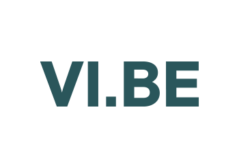 Logo met de tekst 'VI.BE' onder een abstracte grafische voorstelling.