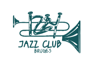 Logo van de jazzclub Bruges, met een gestileerde vis en muziekinstrumenten