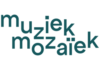 Woordcloud met de woorden 'muziek', 'mozaïek' en 'muziek' in verschillende groottes en kleuren.
