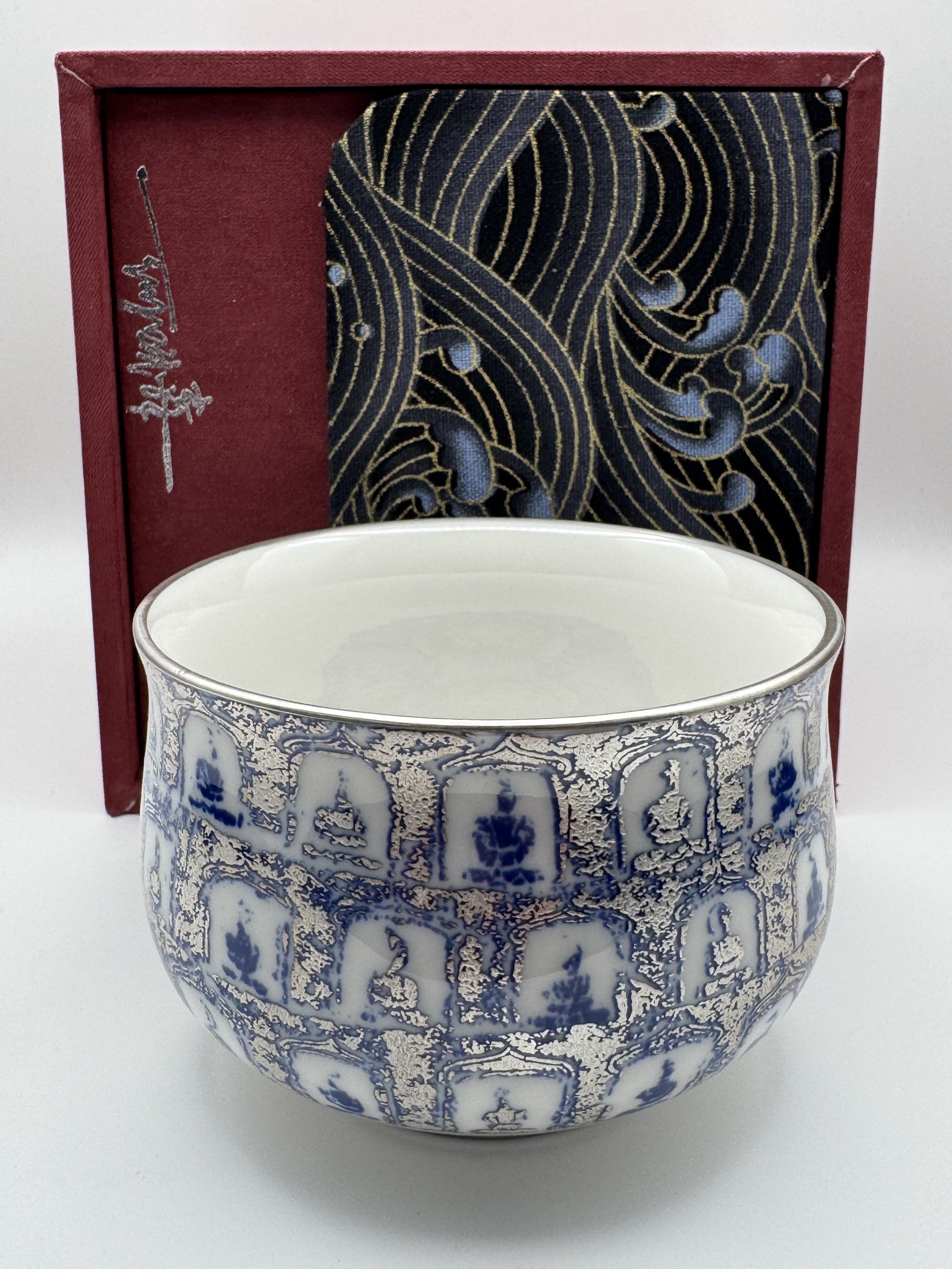 Porcelain Silver Lined Blue and White Teacup