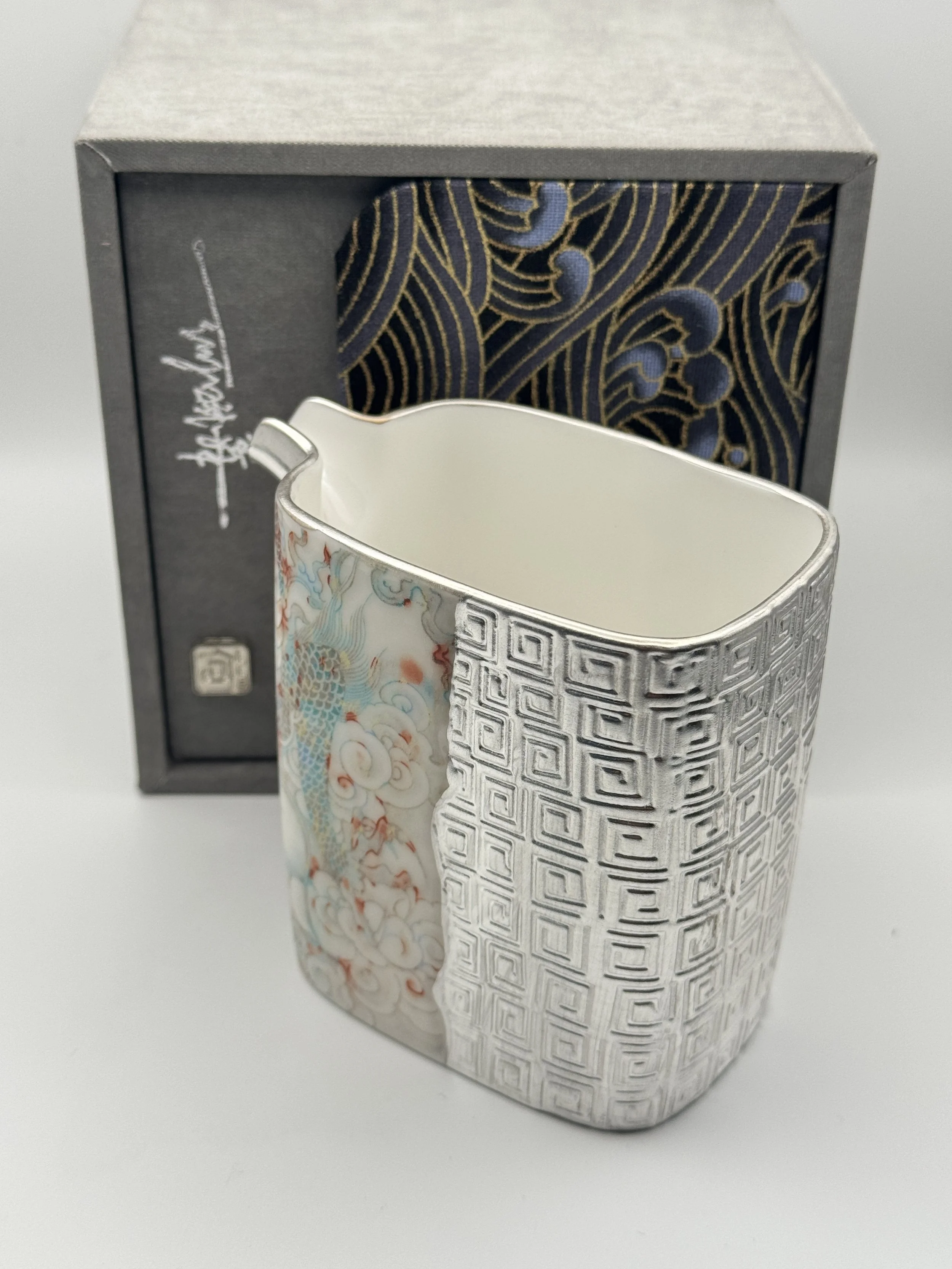 Porcelain Silver Lined Pitcher Green Dragon