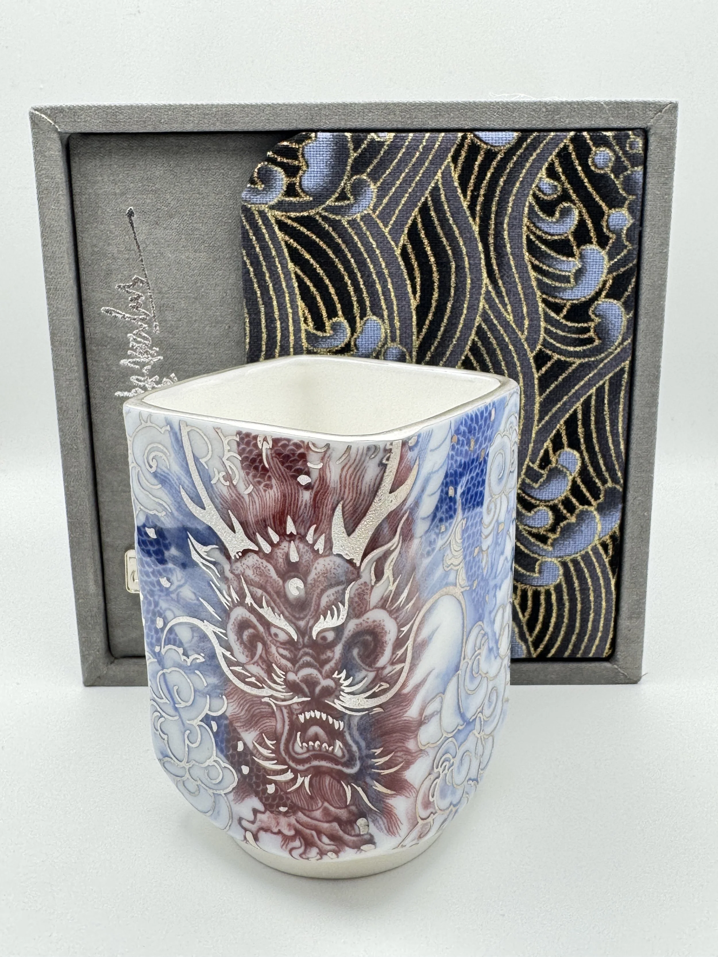 Porcelain Silver Lined Dragon Teacup