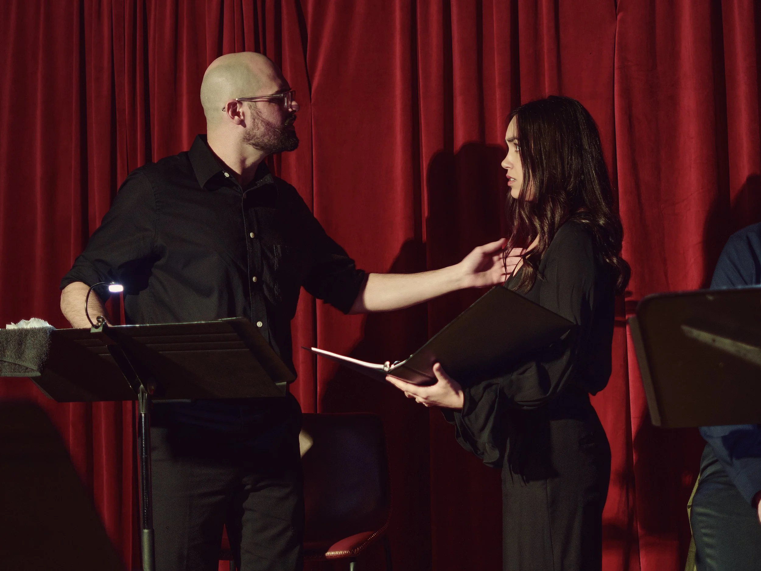 Jeffrey Evans (left) as Papa and Asha Bagal Kelly (right) as Carmilla