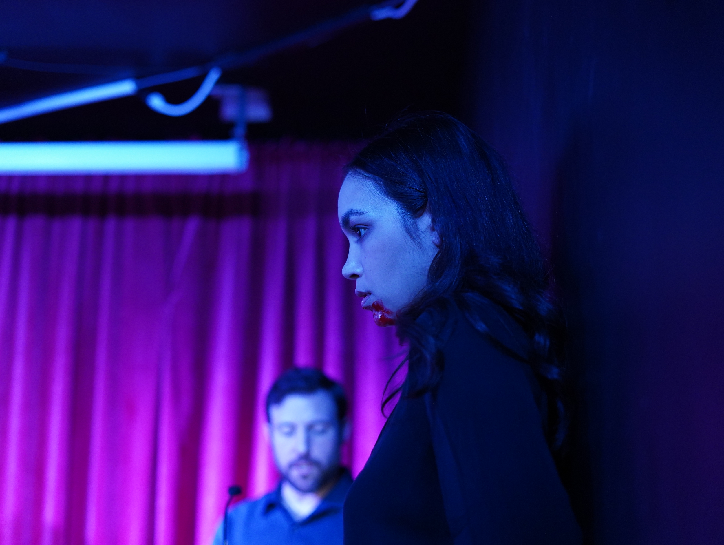 Doug Cashell (left) as Bard and Asha Bagal Kelly (right) as Carmilla