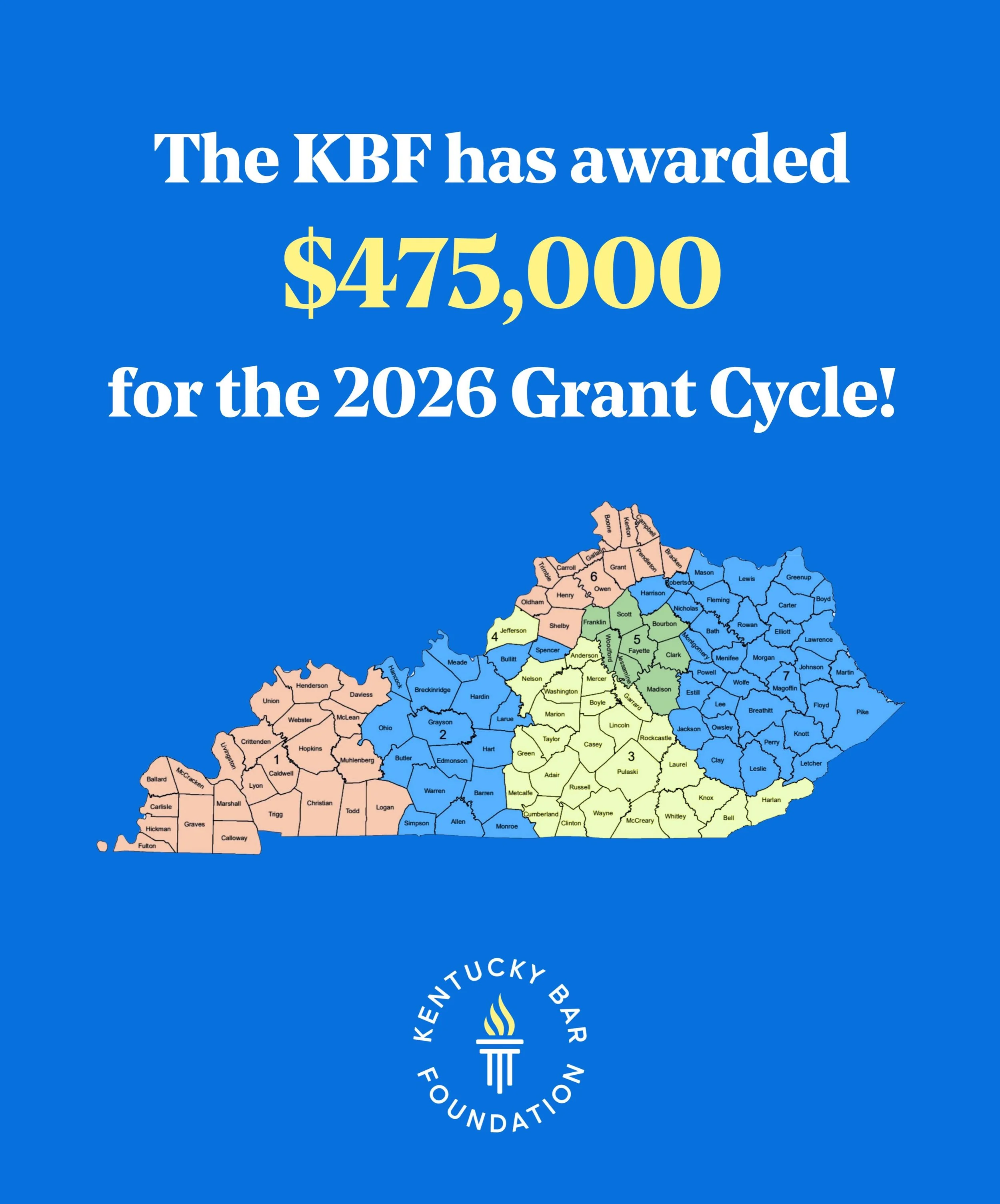 The Kentucky Bar Foundation is proud to announce that the 2026 grant cycle will award&nbsp;$475,000&mdash;the largest annual funding total in our history.

This milestone reflects the strength of Kentucky&rsquo;s legal community and its shared commit
