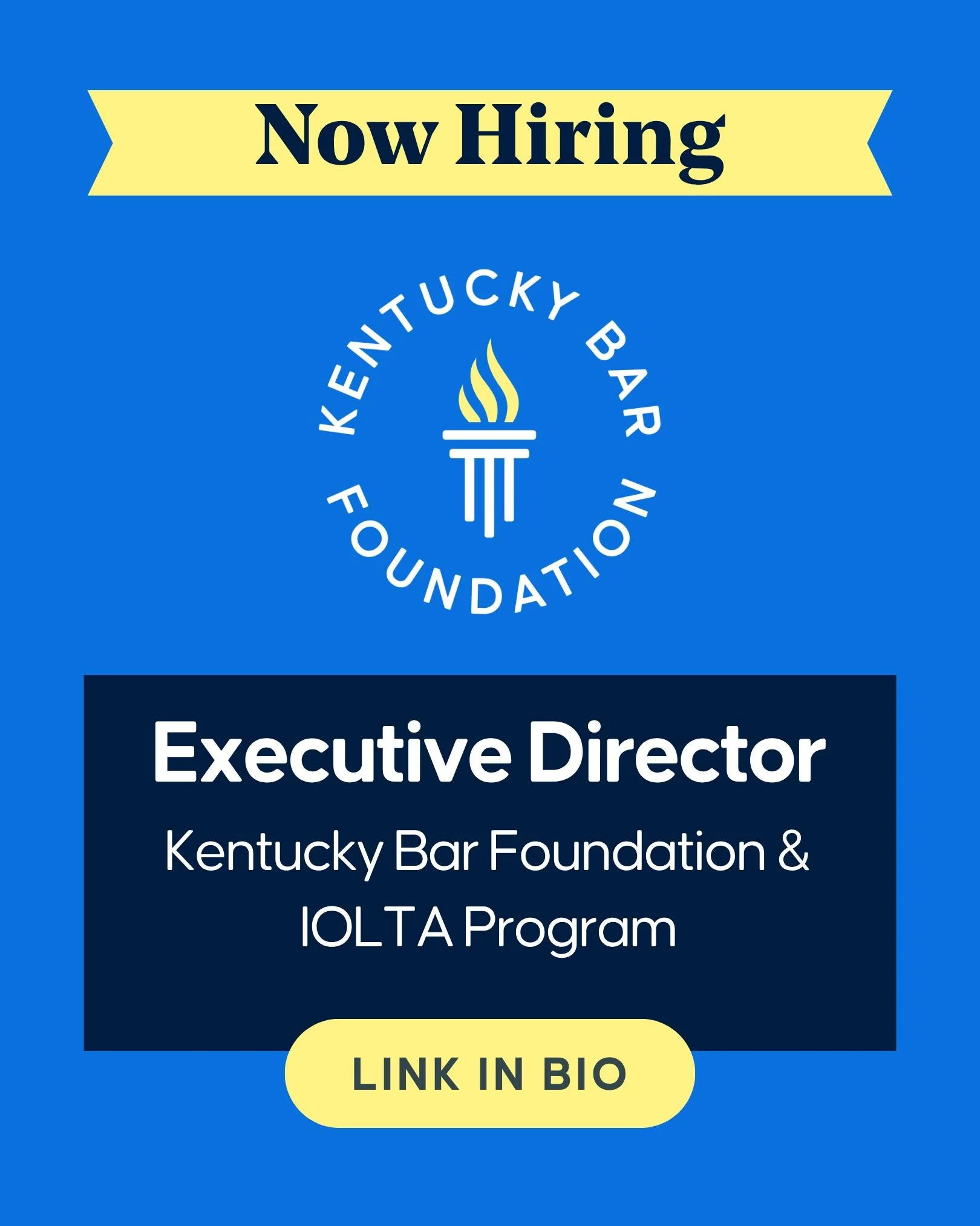 The Kentucky Bar Foundation and Kentucky's IOLTA Program are seeking their next Executive Director!
 
Help us spread the word about this opportunity to lead meaningful work advancing access to justice across Kentucky.
 
Know someone who might be a gr