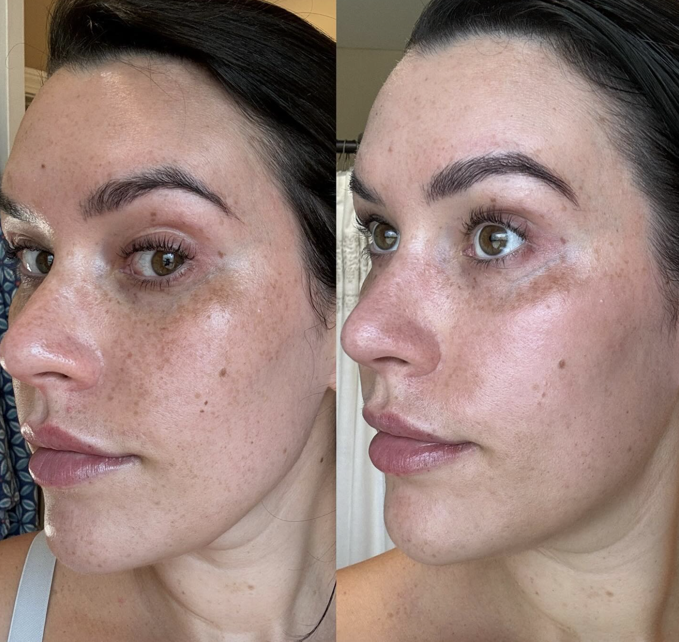 A beige ceramic vase with a textured surface sitting on a wooden table, with a single dried flower inside. Soft natural light casts shadows on the wall behind.