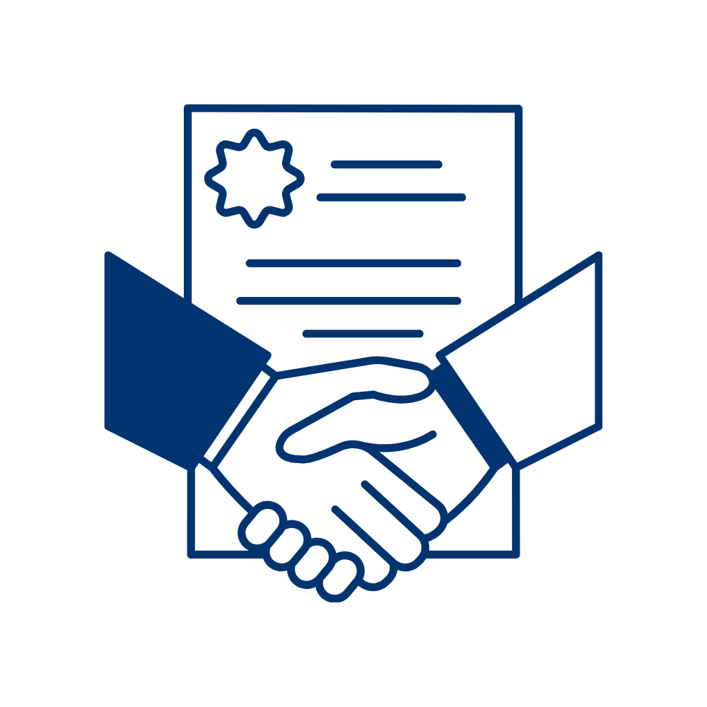 Handshake between two people with a certificate or diploma in the background