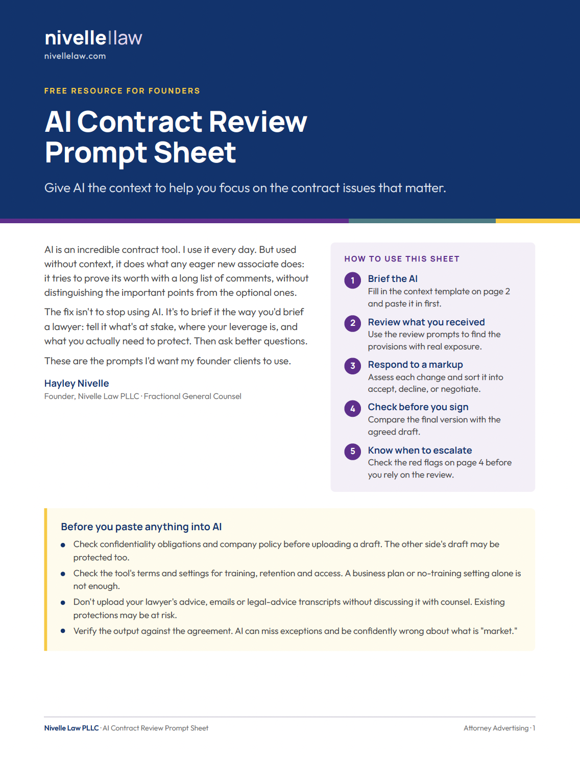 AI Contract Review Prompt Sheet