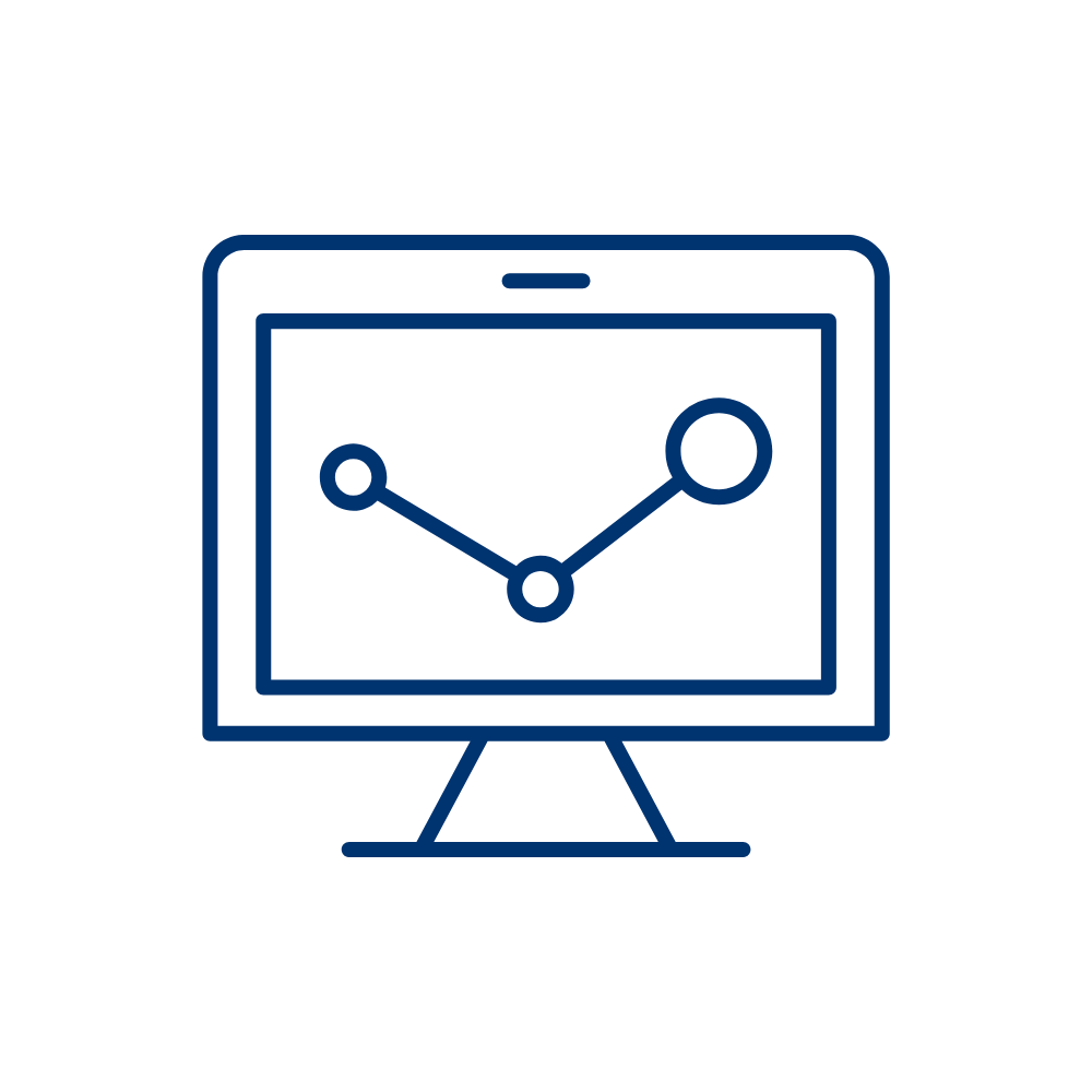 Line graph on a computer monitor representing data analysis or financial trends.