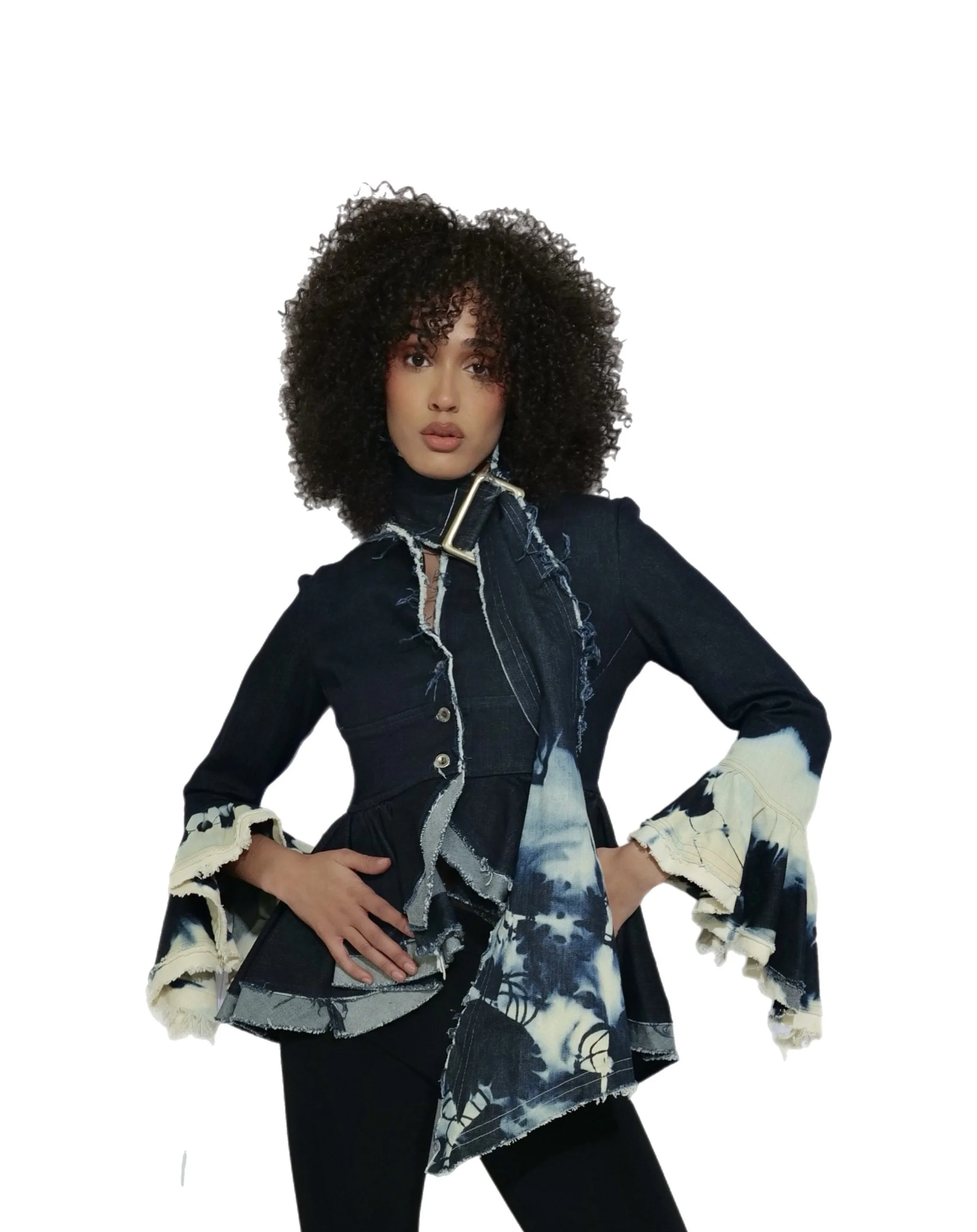 Micheline’s Collection Button Up Jean Blouse w/ Jean Buckle Scarf