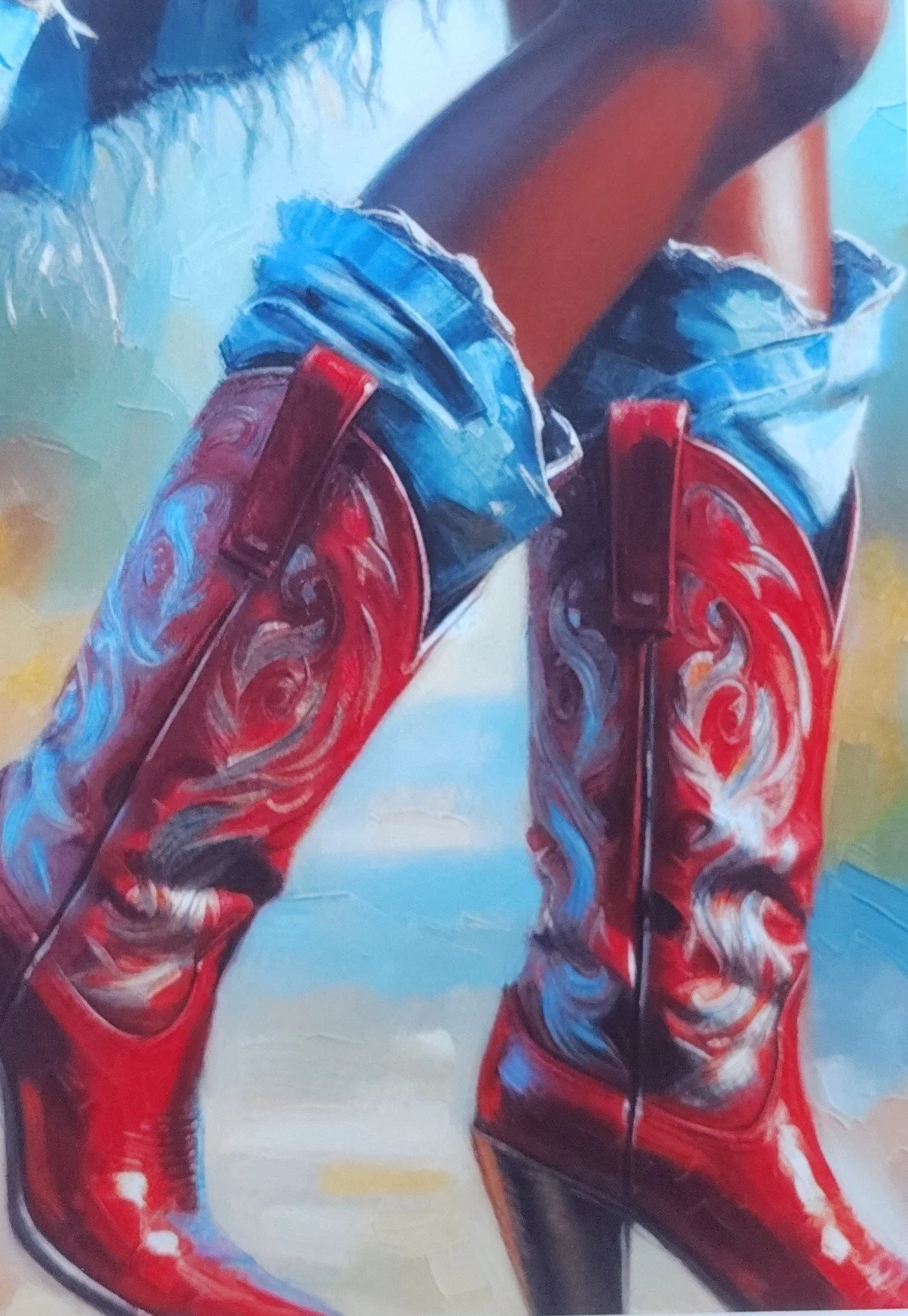 Vibrant Red Embroidered Cowboy Boots