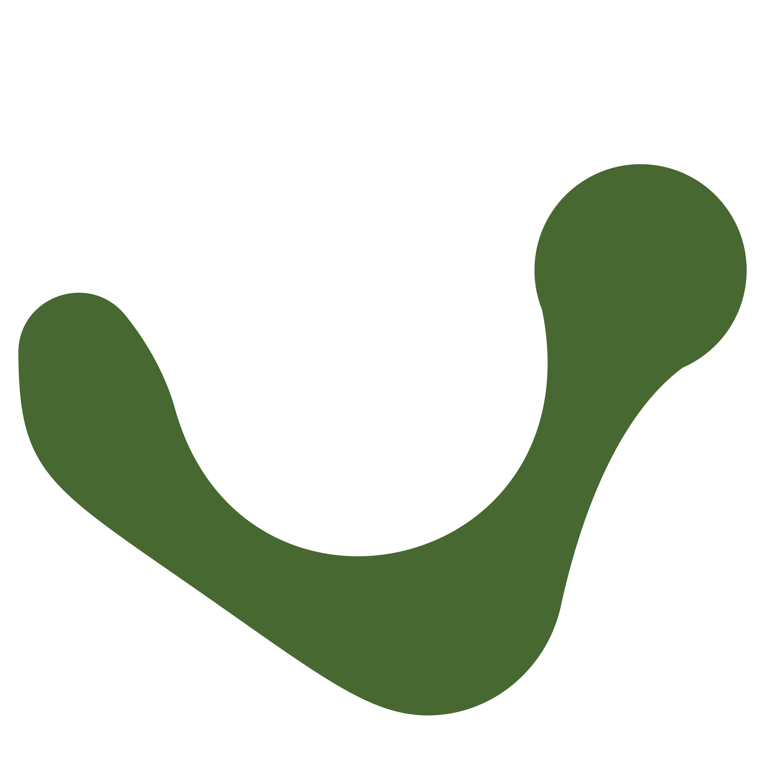 Green U-shaped object with circular ends, resembling a stylized checkmark or logo.