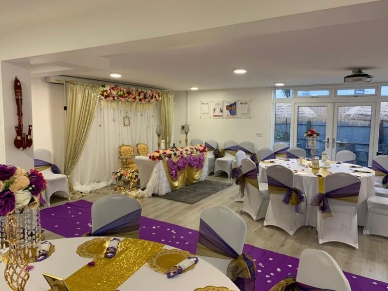 The main hall at the Highlife Centre decorated for a wedding