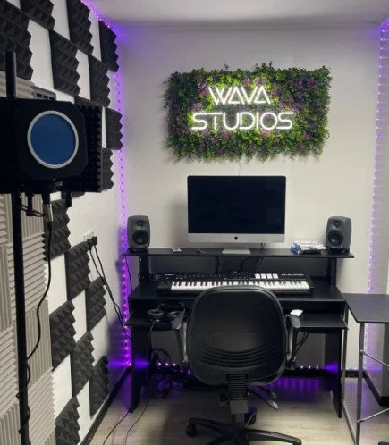 A view of some of the equipment for podcasting at wave studios