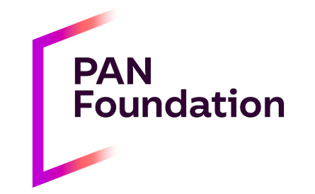 Logo for PAN Foundation with purple and pink gradient lines forming a partial square and the text 'PAN Foundation' in black and purple.