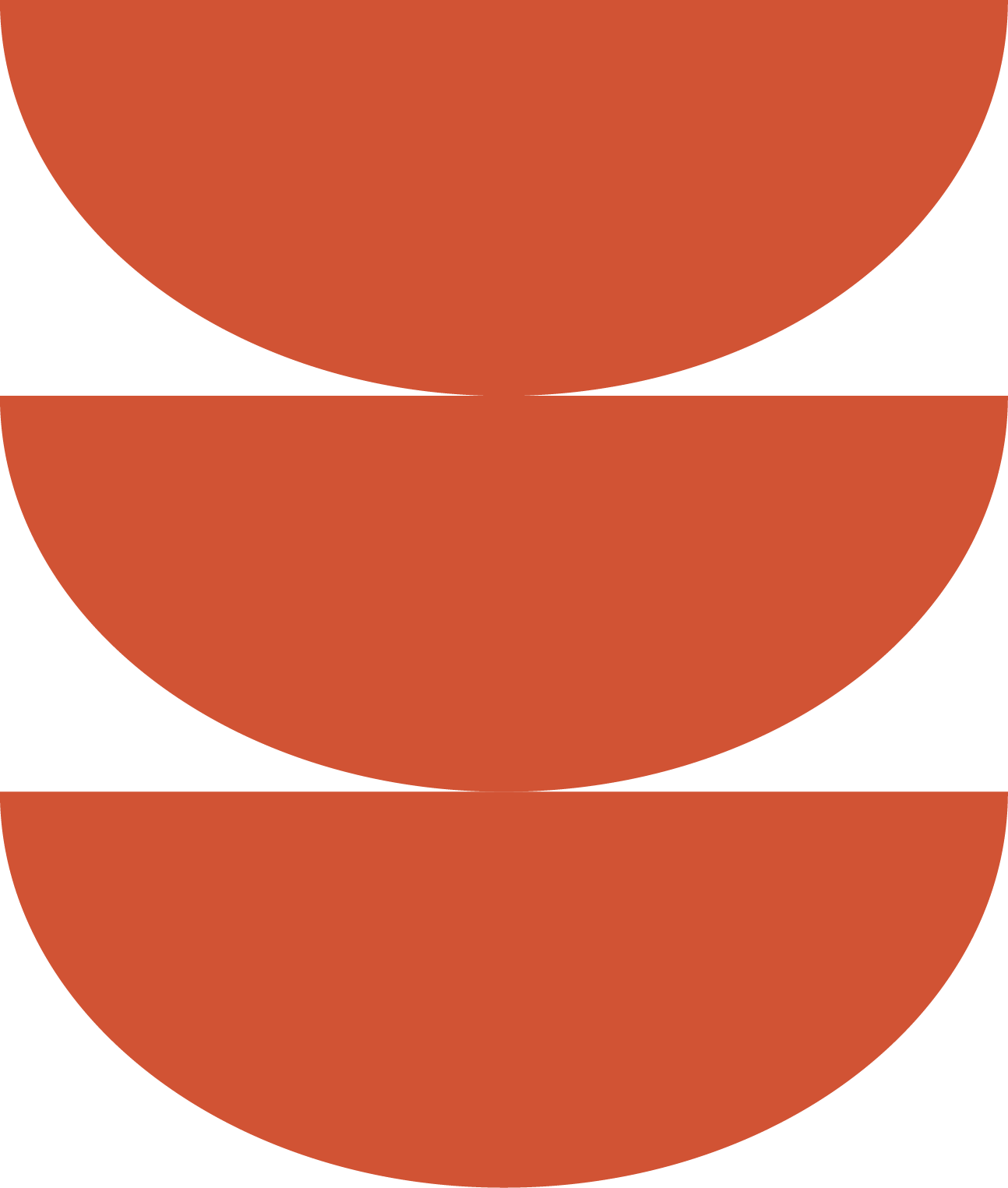 Three stacked orange semi-circles on a black background, creating a layered, abstract geometric pattern.