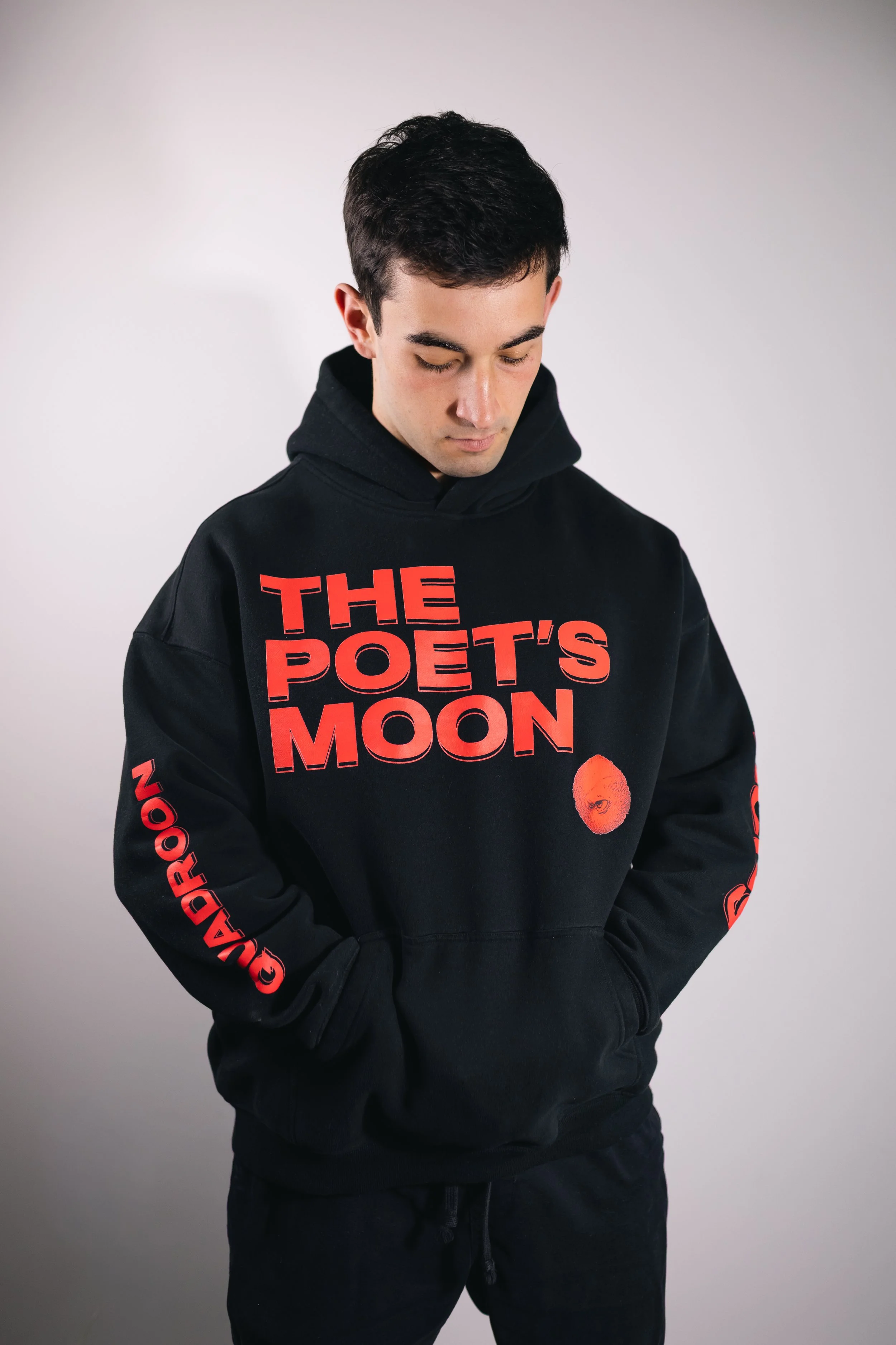 The Poet's Moon Oversize Fleeced Hoodie (Black, Flower Grey)
