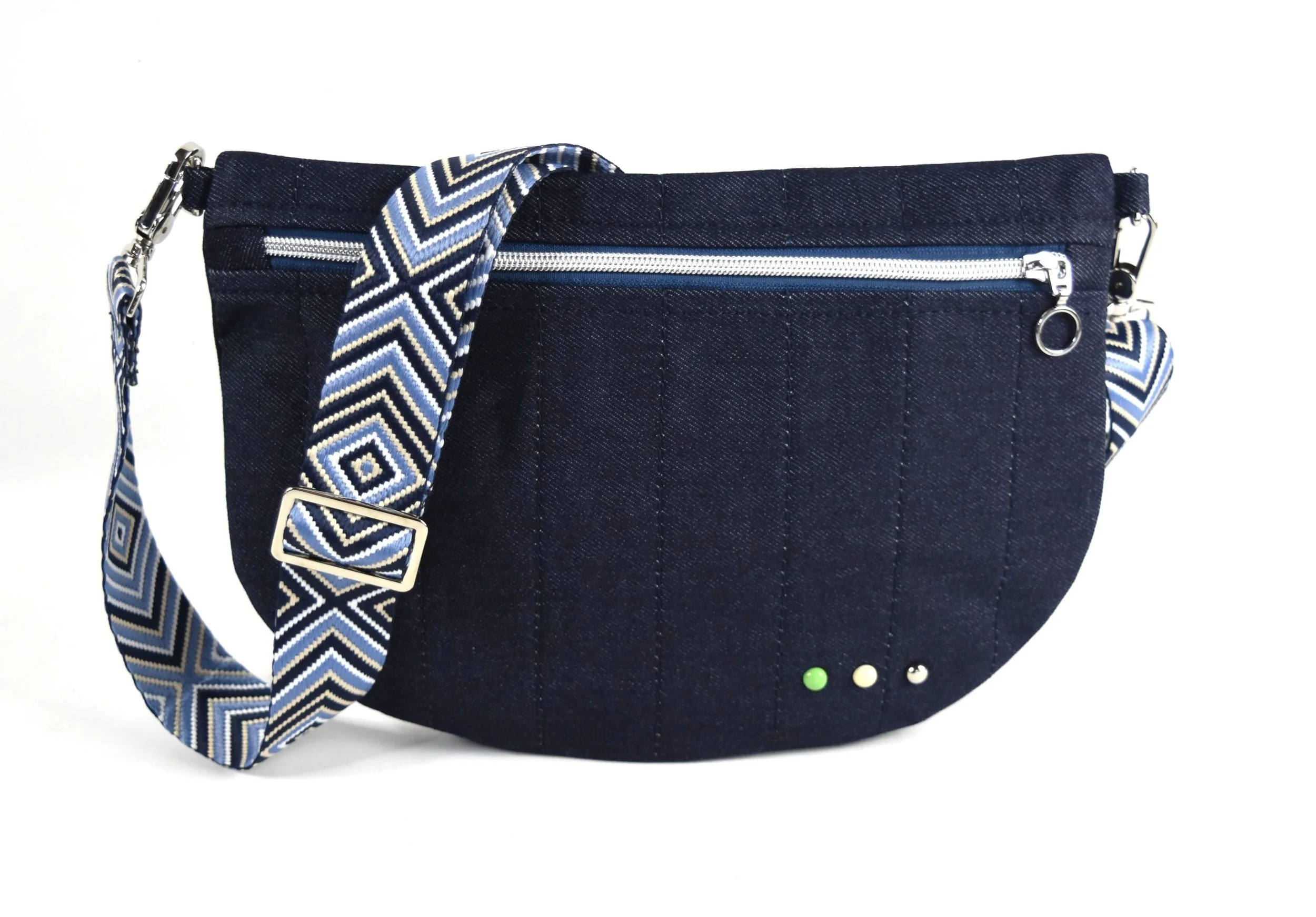 Blue Denim Bum Bag Silver Front 1.JPG