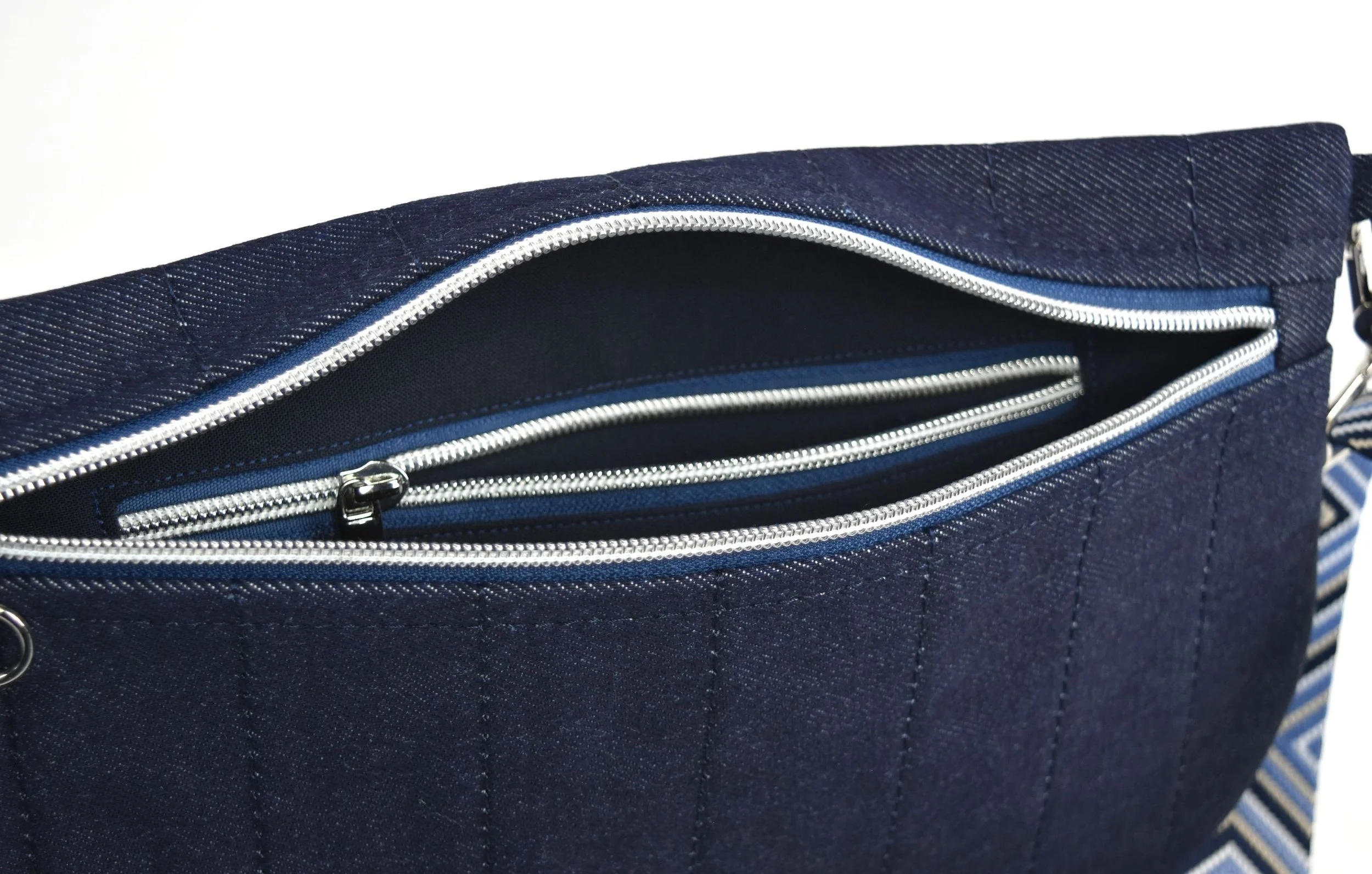 Blue Denim Bum Bag Silver Interior.JPG